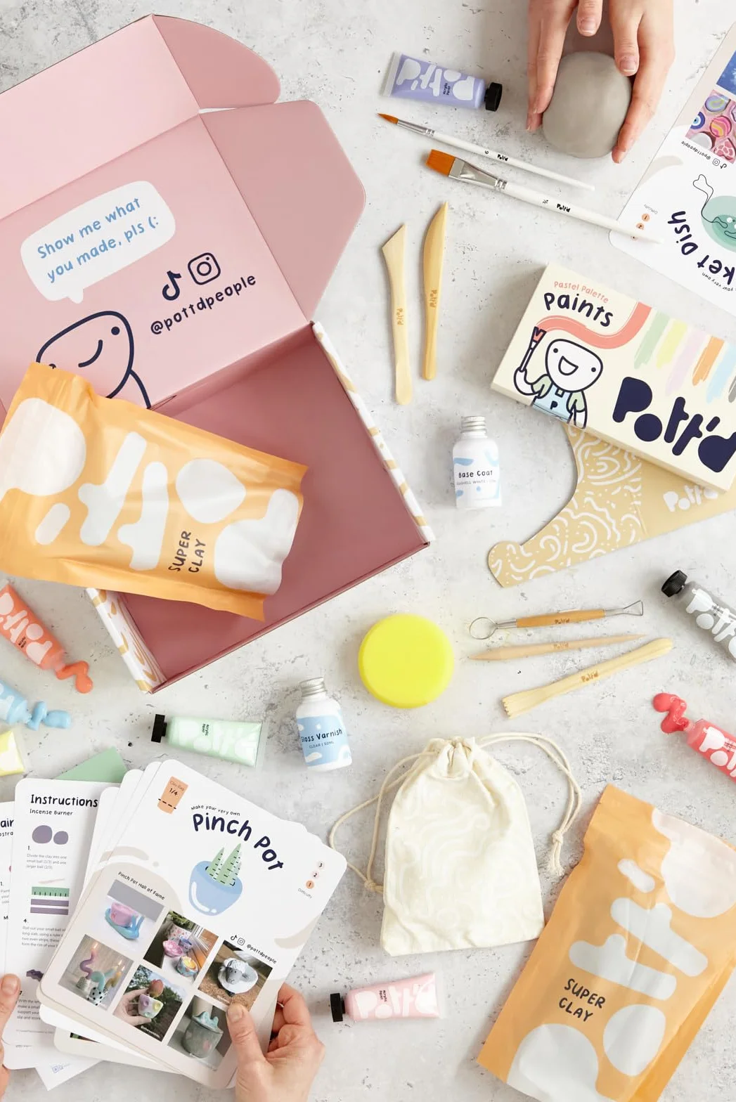 Pott'd Kit di Argilla senza cottura per Principianti Fai da te creativo adulti con attrezzi, colori, pennelli, smalto e istruzioni