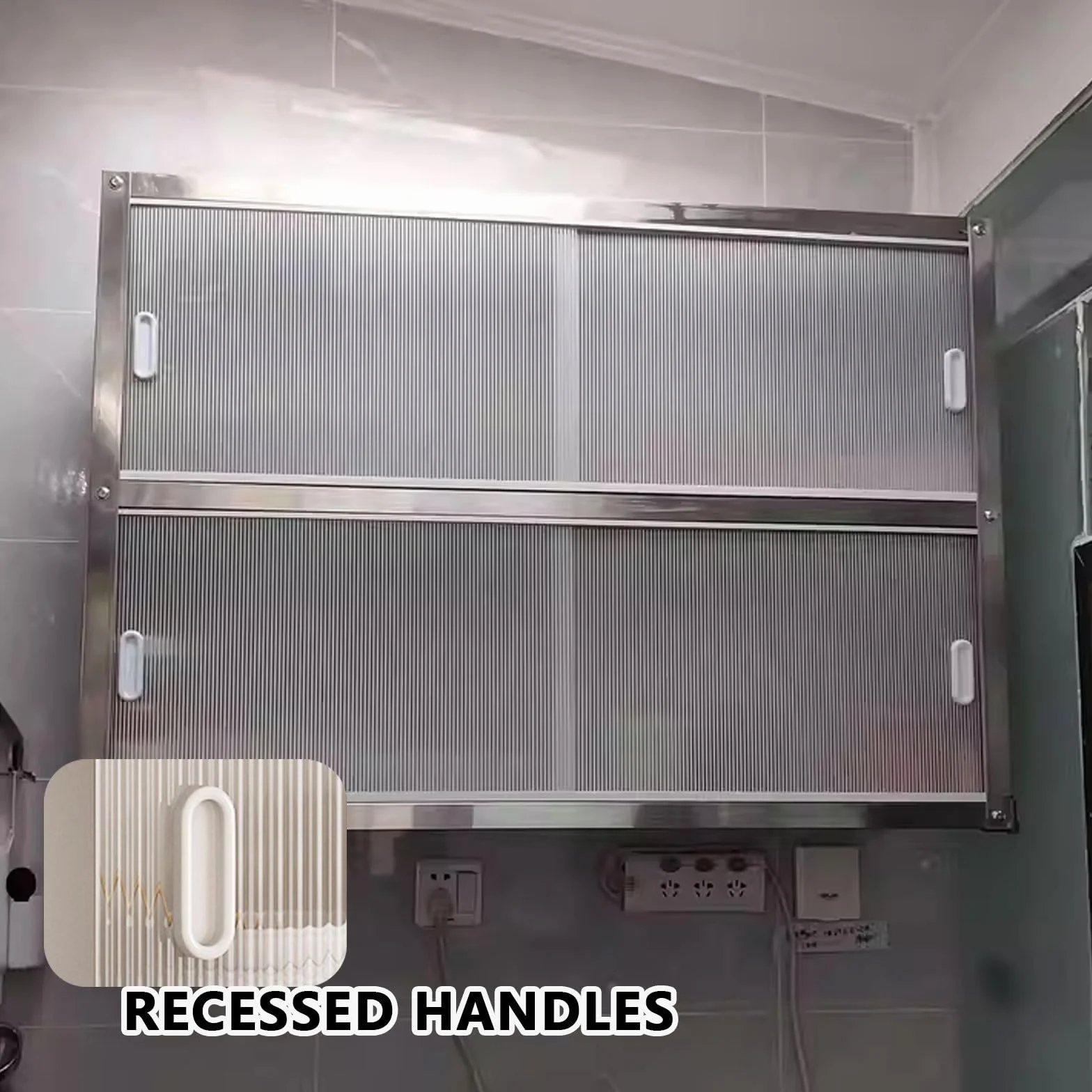 Pensili Cucina Vetrinetta Espositiva Da Parete Capacità Di Carico Di 25 Kg for Singolo Strato Realizzato in Acciaio Inossidabile Dotato Di Ante Scorrevoli Trasparenti Pensile Bagno(70 * 30 * 70cm)