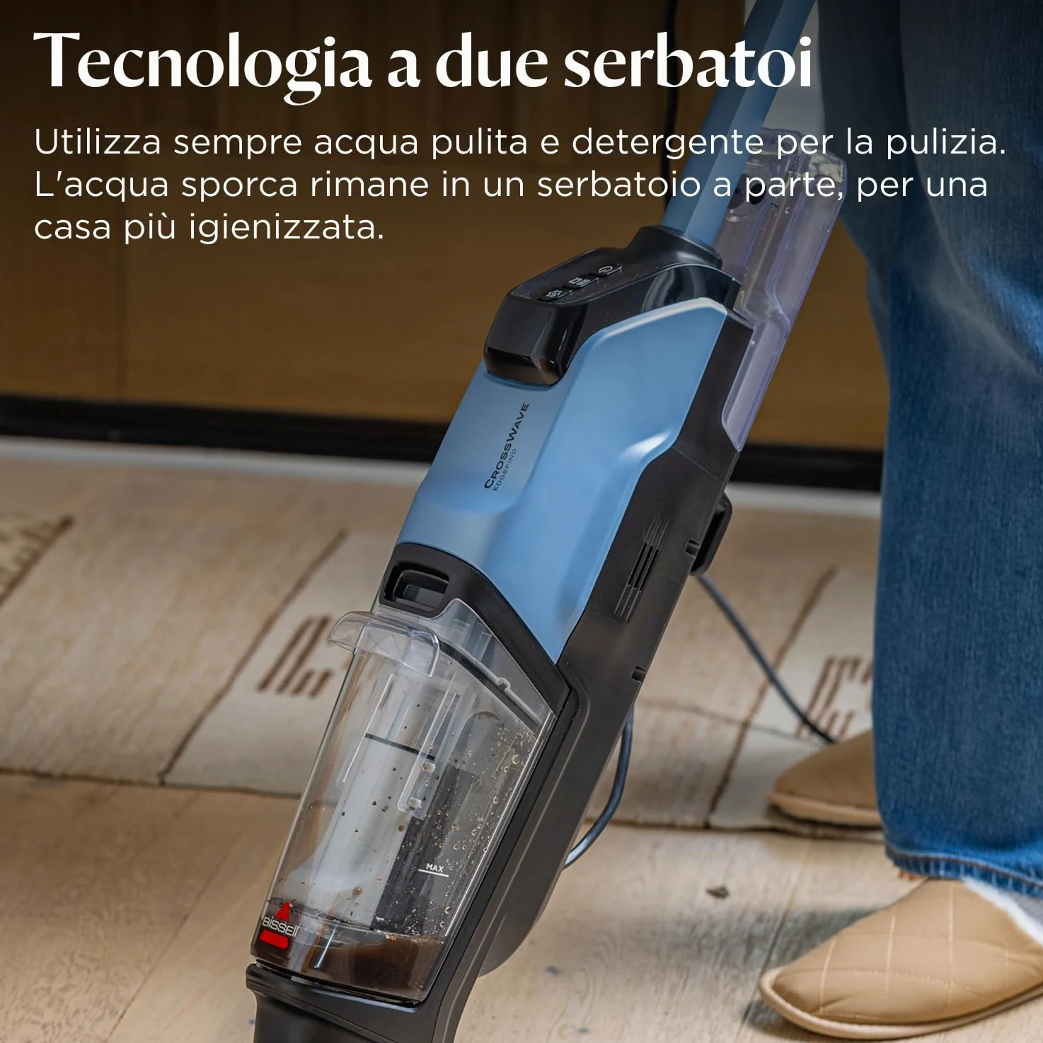 BISSELL CrossWave EdgeFind, aspirapolvere e lavapavimenti, potente sistema di pulizia per i pasticci degli animali domestici, lavapavimenti con tecnologia ZeroGap, aspirapolvere multisuperficie, 4159N