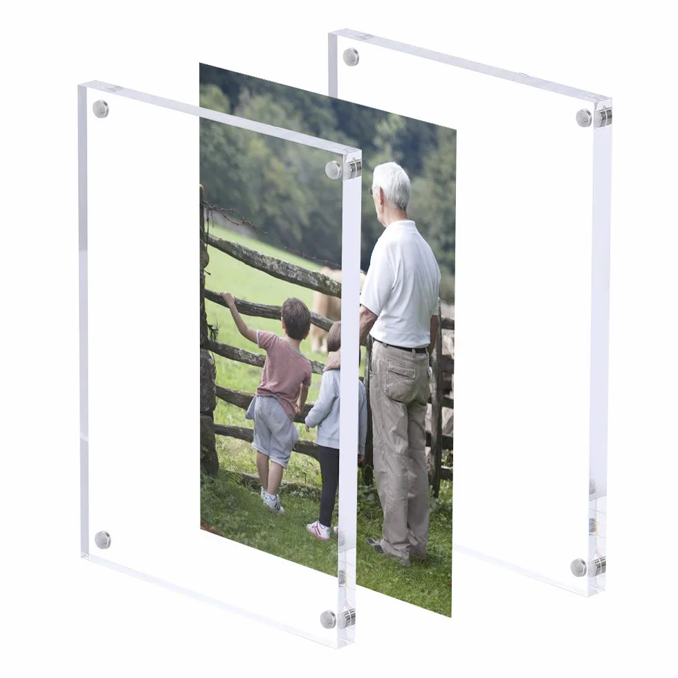 AMEITECH 13x18 cm Cornice Acrilica Foto, Cornici Magnetiche, 10 + 10MM Spessore Stand in Scrivania o Tavola, Chiaro