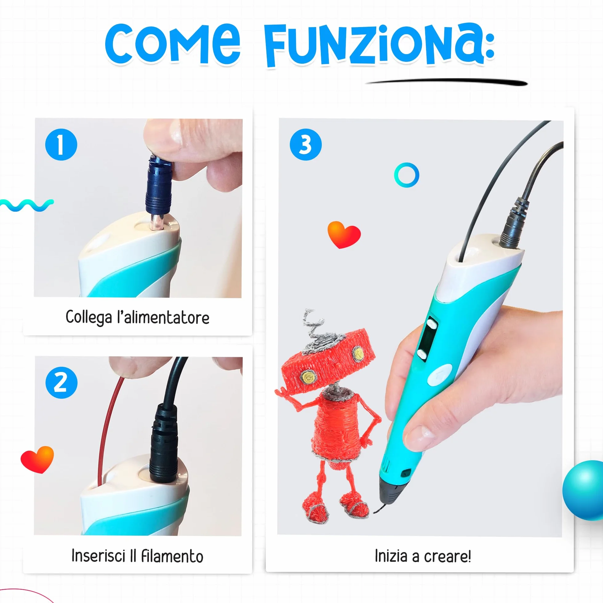 The Italian Home Penna 3D + Filamenti PLA 12 Colori + Istruzioni Italiano - Penna 3D bambini 10 anni