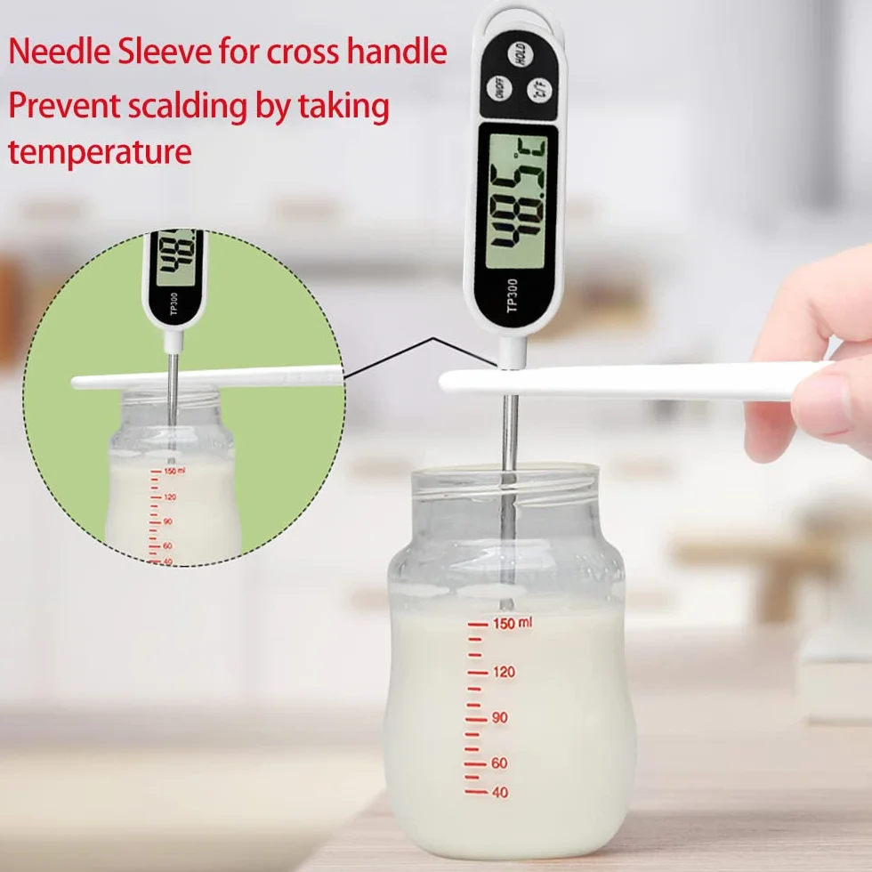 Termometro Alimentare LCD con Sonda Lunga per Cucina e Barbecue, Calibrazione Digitale (Bianco)