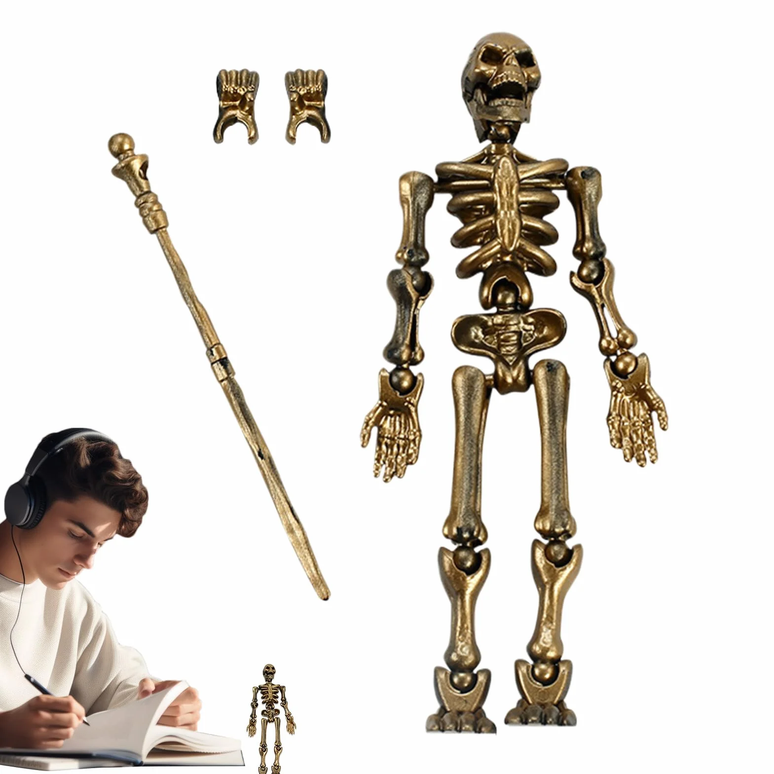 Skeleton Action Figure, Movable Joints Full Body Assembly Model, Flexible Poses, Ideal for Desk and Bookshelf Display, Halloween Decor and Craft Decoration