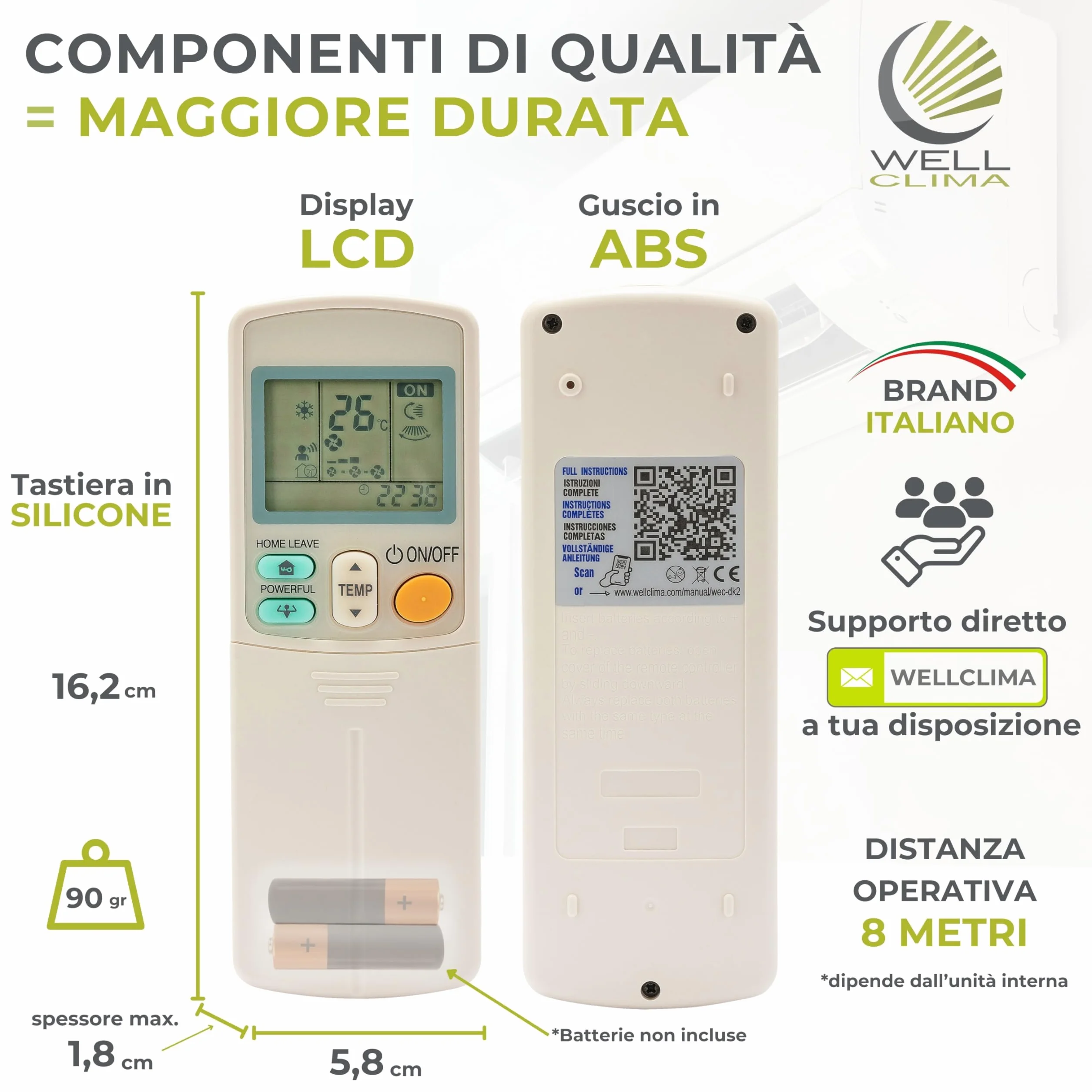 Wellclima Telecomando Universale per Condizionatori Daikin, Compatibilità Garantita, Design Simile all'Originale, Fino a 5 Velocità di Ventola, Istruzioni in 6 Lingue, Assistenza Diretta