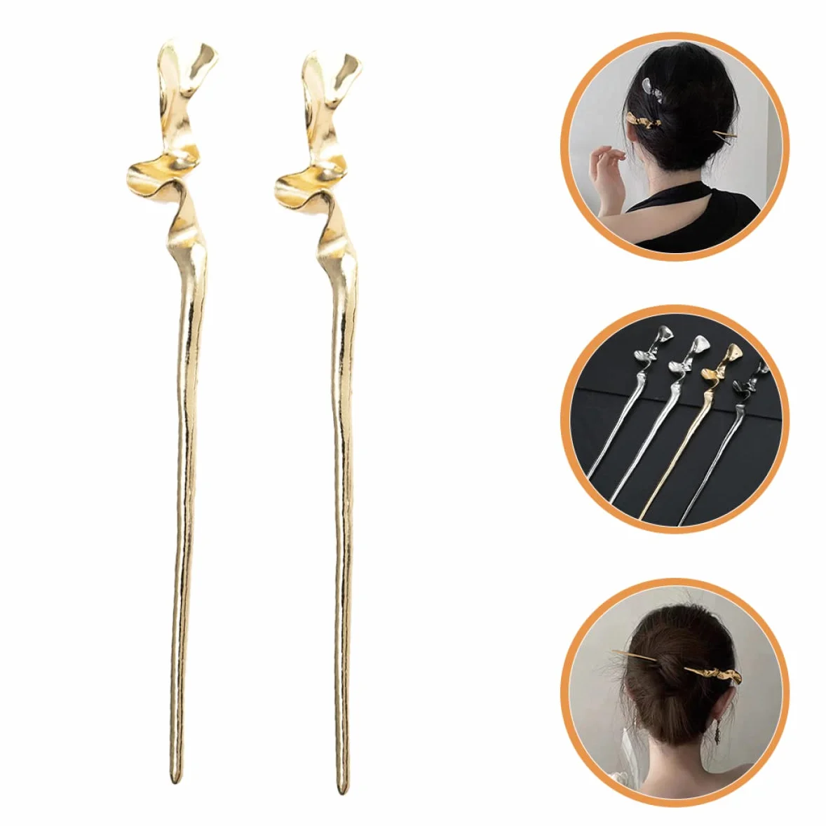 POPETPOP Hair Stick 2 Pezzi Lega di Zinco Oro Accessorio Chioma Donna Vintage Elegante Resistente Banchetto Matrimonio