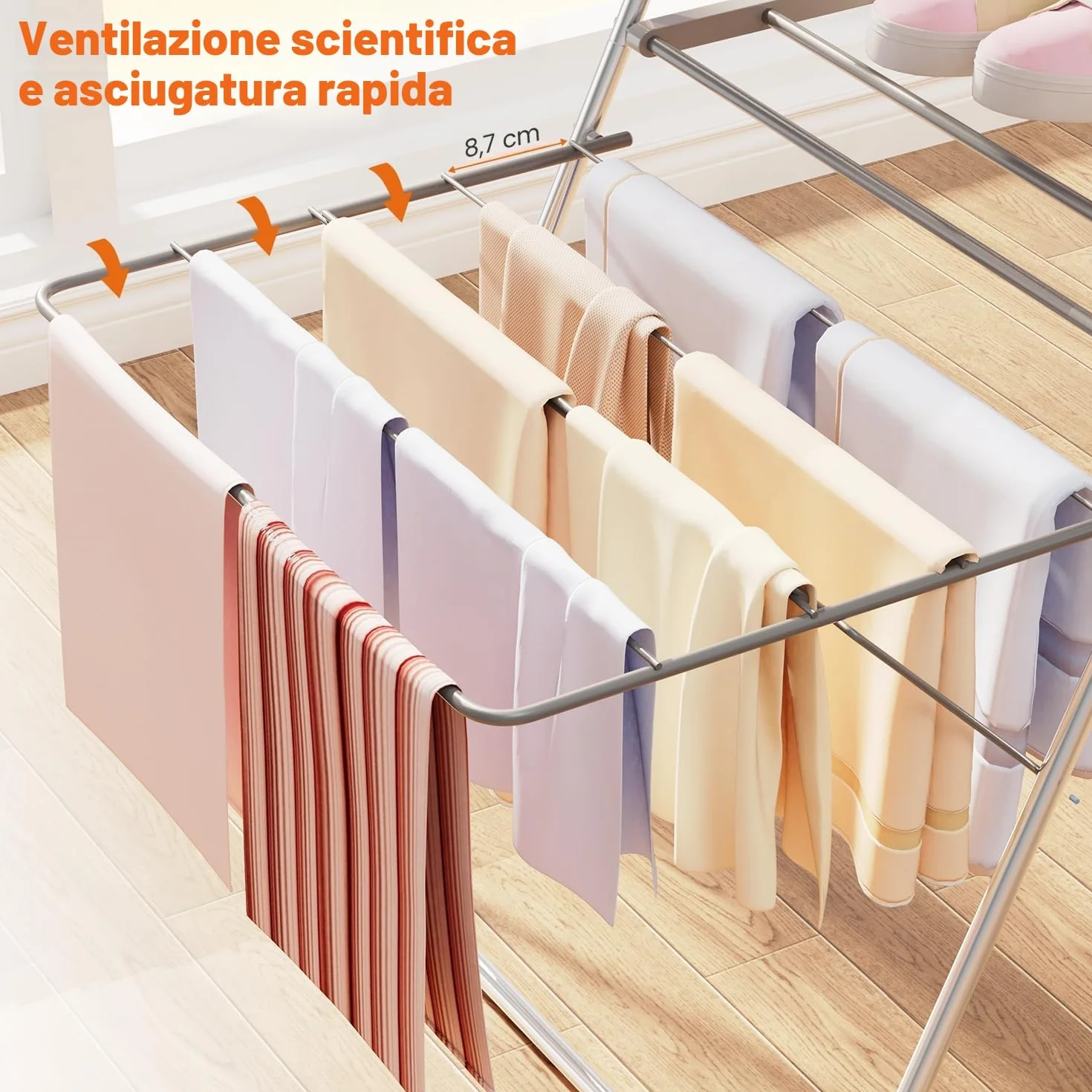 Innotic Stendibiancheria Pieghevole 33 Aste, Stendino Salvaspazio 2 Livelli, Stendino Verticale Regolabile Resistente, per Esterno Balcone Interno, Stendipanni con Accessori Richiudibile, Grigio