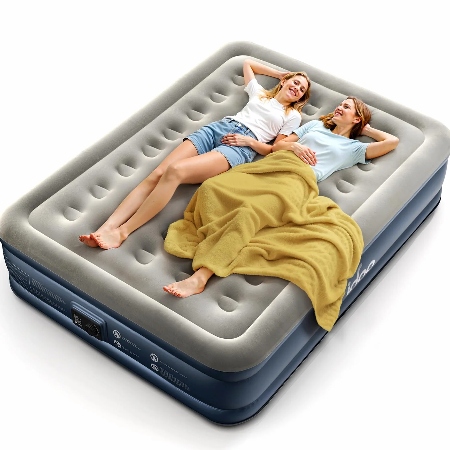 iDOO Letto Gonfiabile Matrimoniale, Auto Gonfiamento/Sgonfiamento Rapido in 3 Minuti, Materasso Matrimoniale Gonfiabile con Pompa Integrata, Materasso Gonfiabile per Ospiti-152x203x38 cm