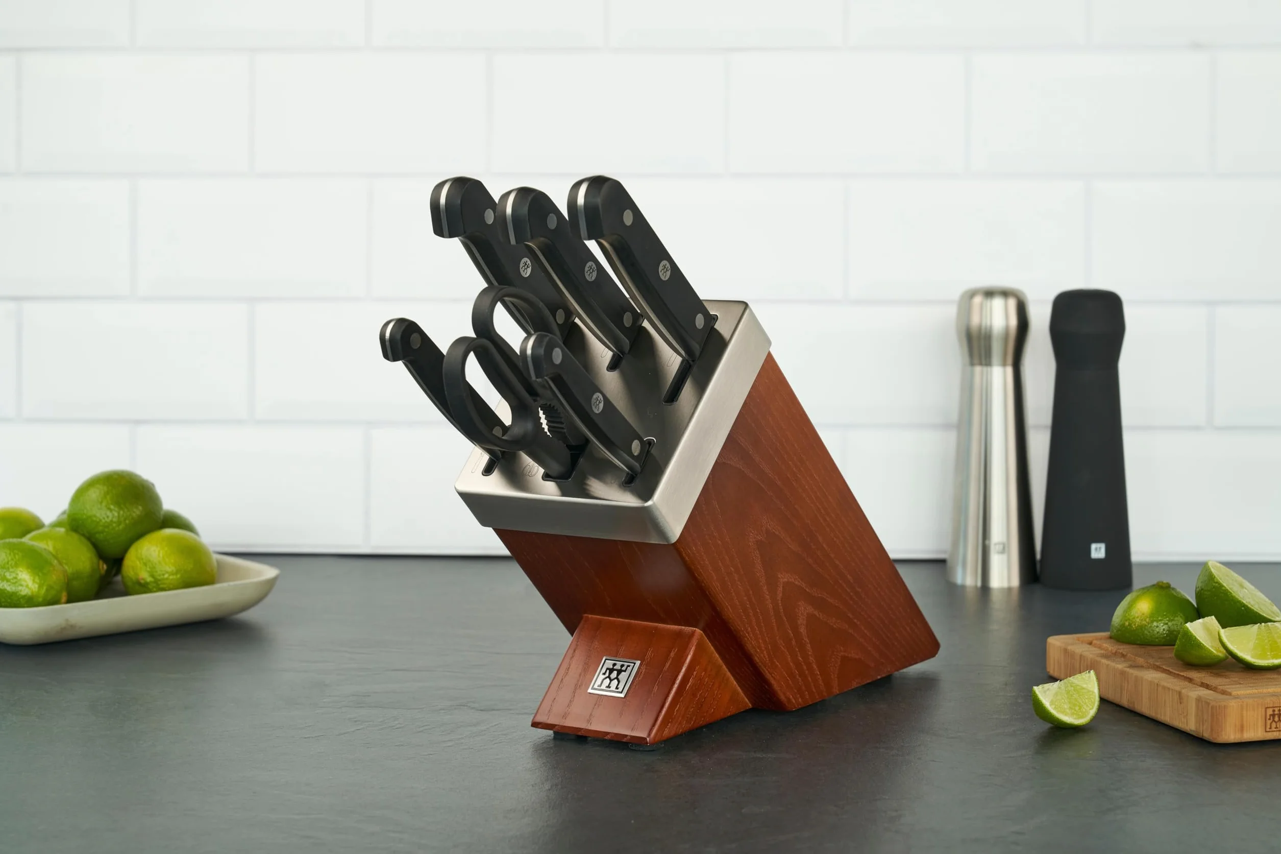 ZWILLING Ceppo di Coltelli Autoaffilante, 7 Pezzi, Ceppo in Legno, Coltelli e Forbici in Acciaio Inox/Impugnature in Plastica, Gourmet