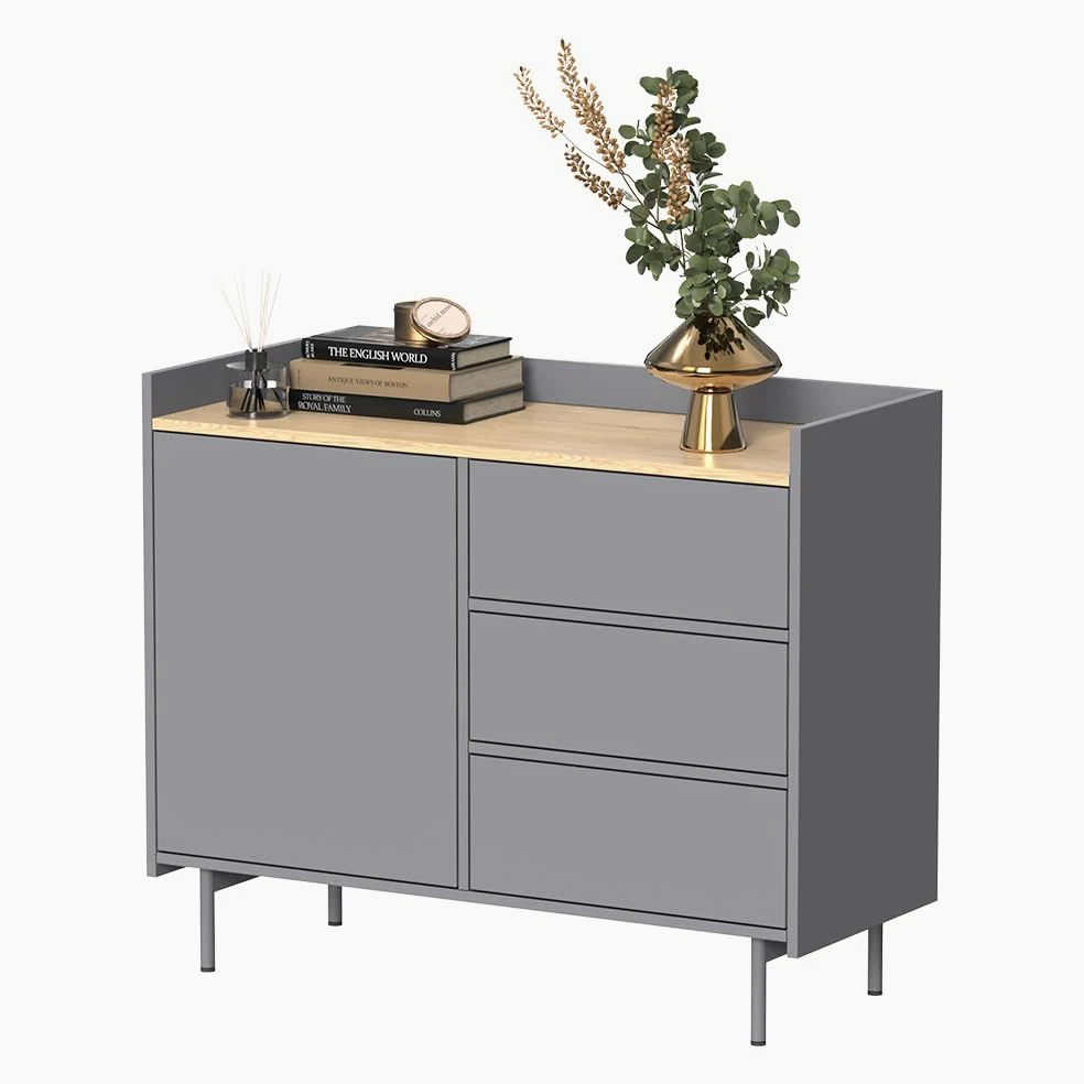 Vicco Cassettiera per camera da letto Velina, Grigio, 100 x 82 cm | con 3 cassetti e 1 anta, per riporre abiti e oggetti di uso quotidiano