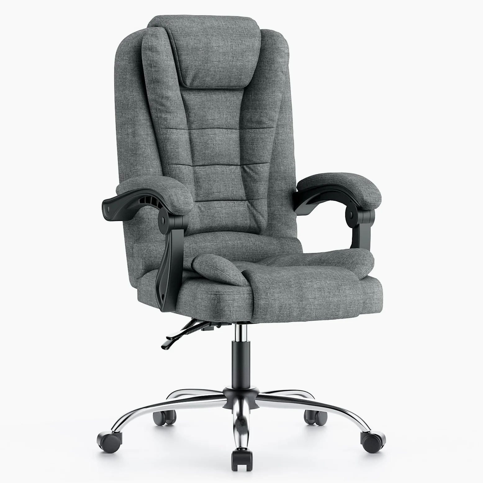 naspaluro Sedia da Ufficio Ergonomica, Poltrona Direzionale con Sedile Largo, Sedia Ufficio Reclinabile con Braccioli Imbottiti et Altezza Regolabile (Senza Poggiapiedi, Grigio Scuro)