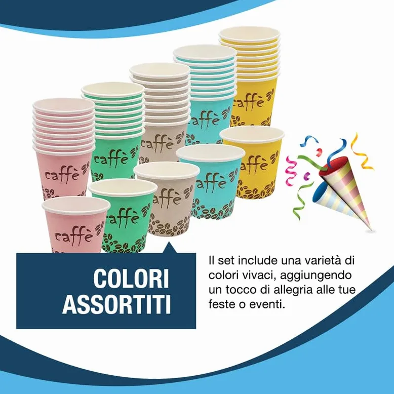 Bicchierini da Caffè Monouso in Carta - 1000 Pezzi Bicchieri di Carta Colorati, Compostabili, Ideali per Caffè, Espresso, Festa, Ufficio e Uso Domestico