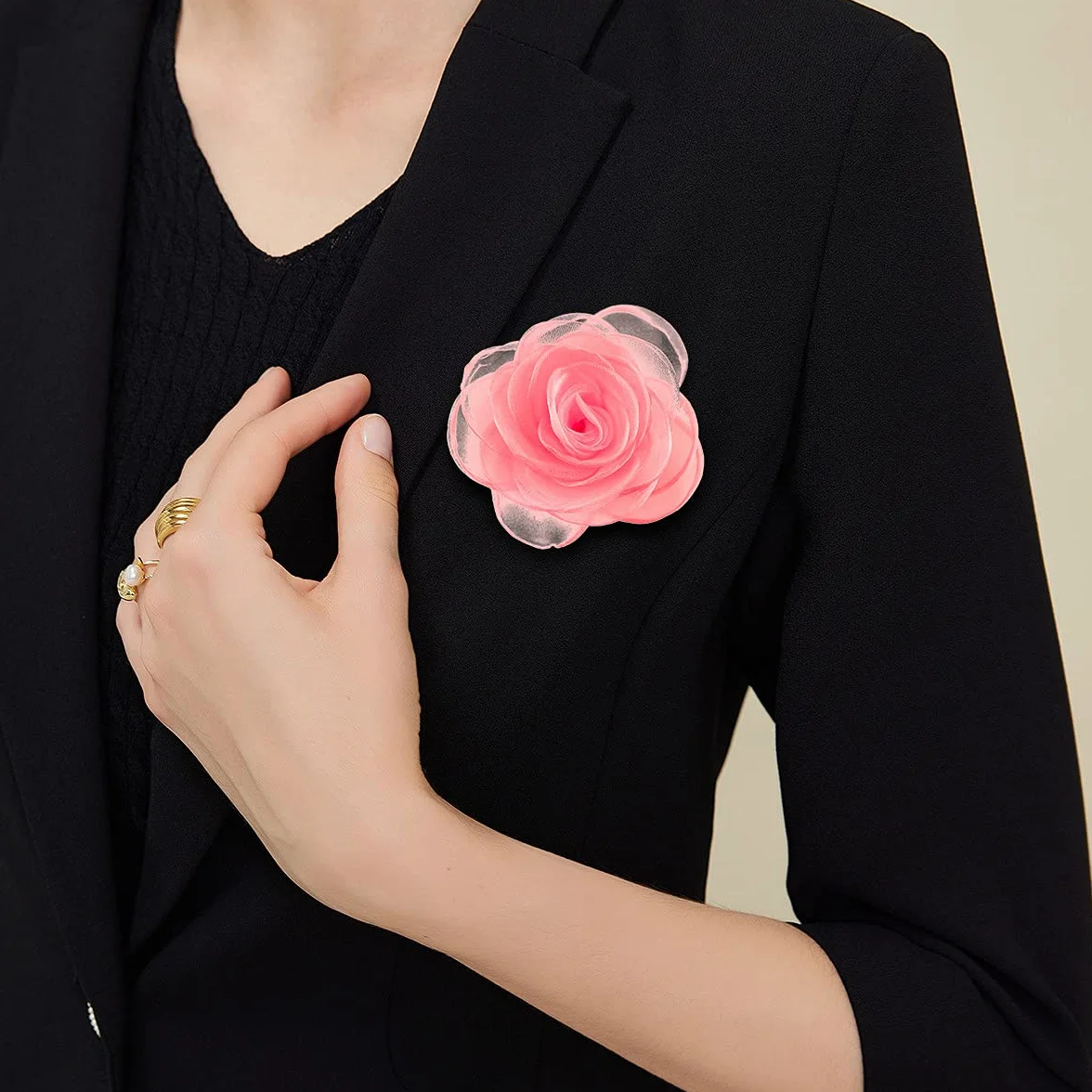 Mecool fermaglio per capelli da donna rosa seta base metal XOTW05C12