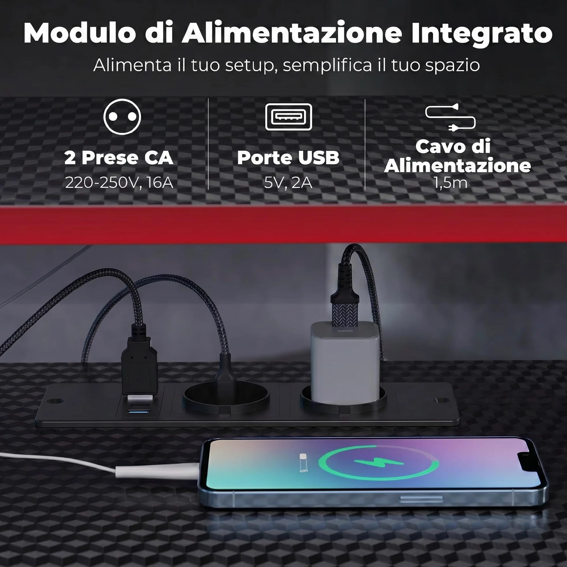 HOMCOM Scrivania Gaming Angolare Tavolo ad L 128x128cm Nero Carbonio | Stazione di Ricarica, Supporto per PC, Gancio per Cuffie, Portabicchieri, Computer Ufficio Studio