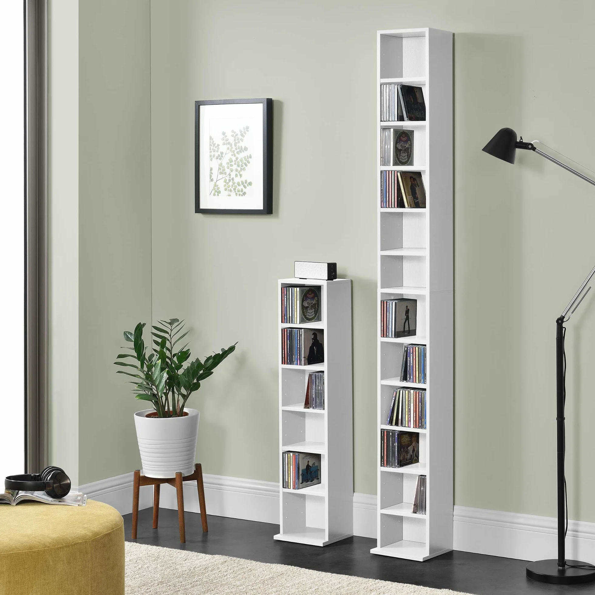 Scaffale a Colonna 12 Scomparti per CD DVD 175x20x20 cm Bianco Ripiani Regolabili