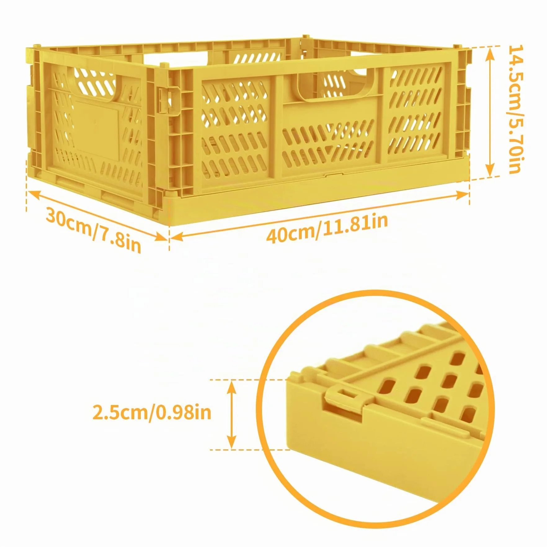 Spesh 2 Pezzi Contenitori Pieghevoli Cesto Portaoggetti Plastica Stabili Giallo 40x30x15cm