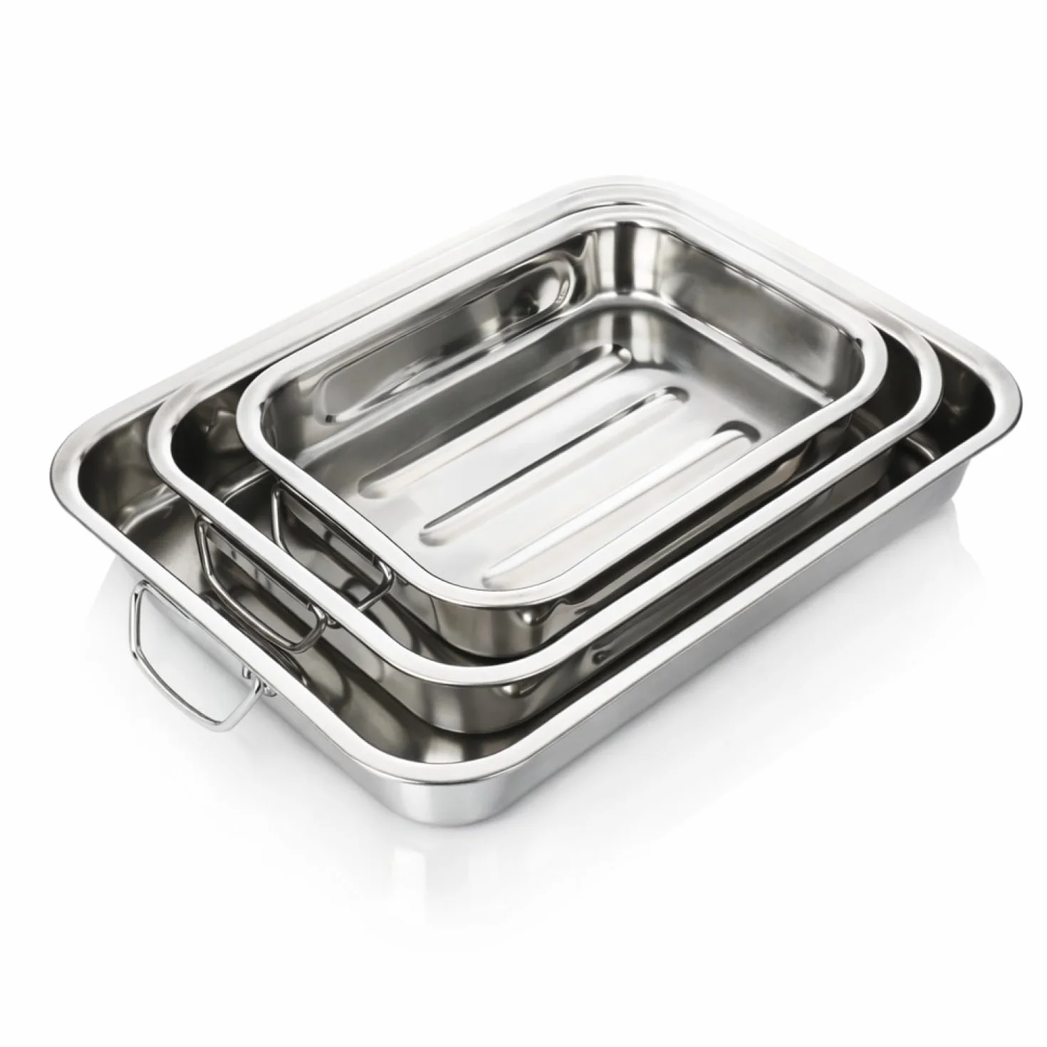 COM-FOUR® set di teglie e teglie da 3 pezzi - teglia in acciaio inossidabile con manici - casseruola in acciaio inossidabile per cucinare e cuocere al forno - pirofila (argento - 3 parti)