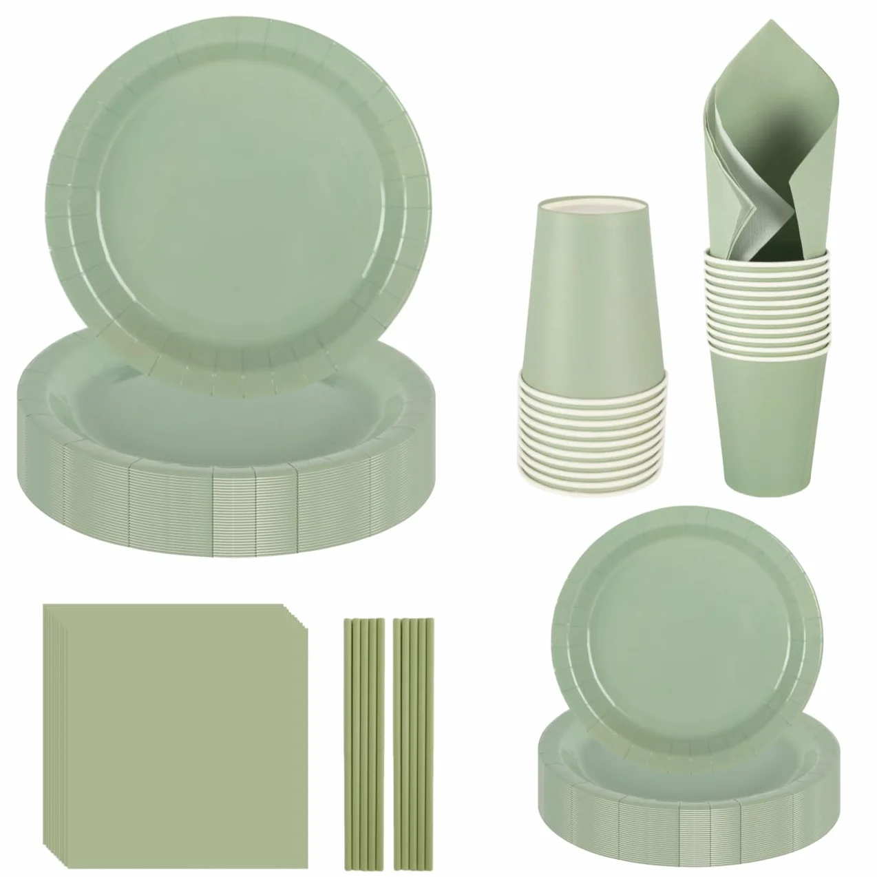 Set di stoviglie per feste 250 pezzi verde salvia CEILIWEN