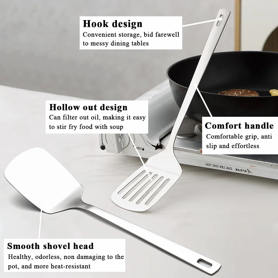 Set utensili cucina 6 pezzi acciaio inossidabile Evanda spatole impieghi gravosi