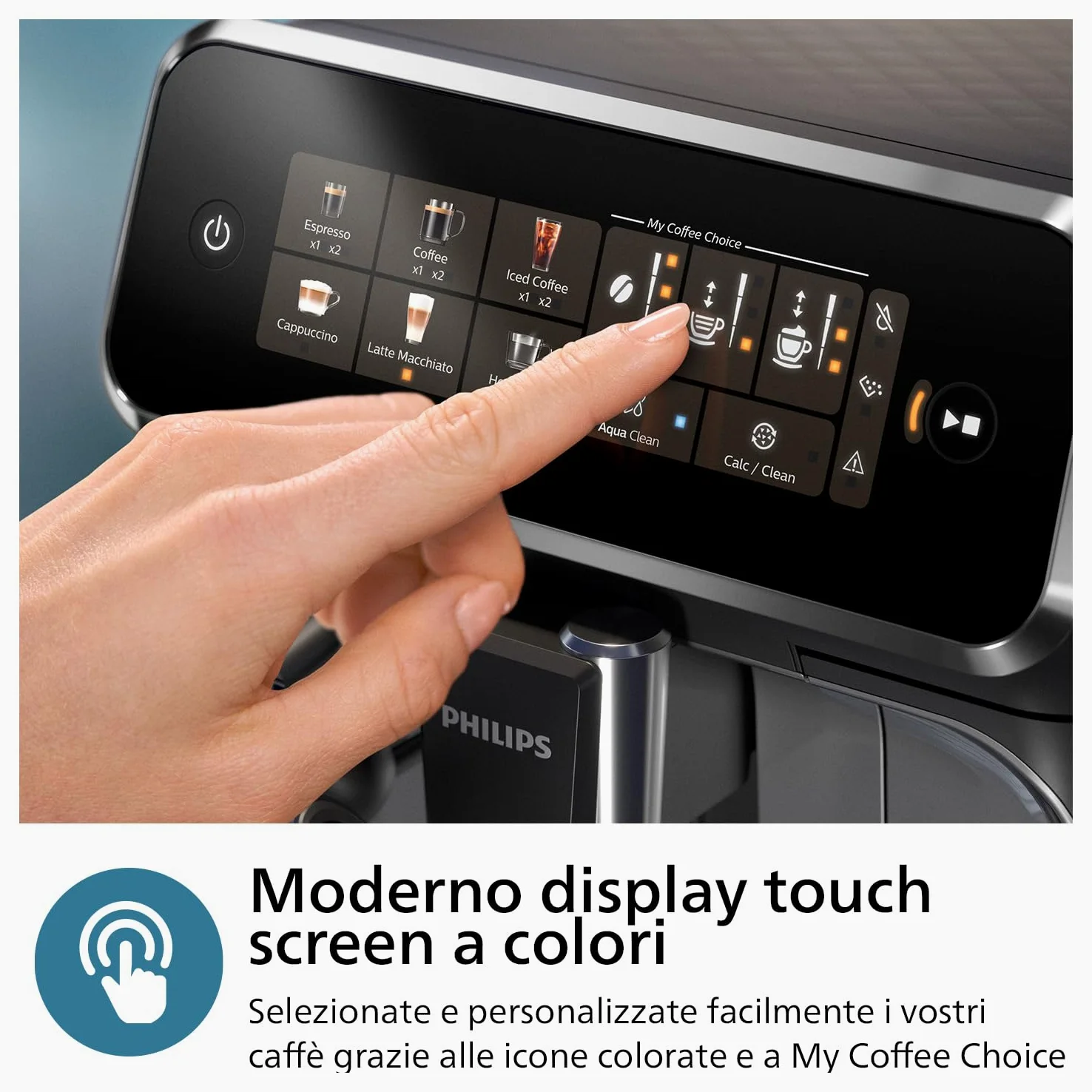 Philips Serie 3300 Macchina da caffè automatica - 6 tipi di bevande, Display touch screen a colori, LatteGo, SilentBrew, Macinacaffè in ceramica al 100%, Filtro AquaClean. Cromato nero (EP3347/90)