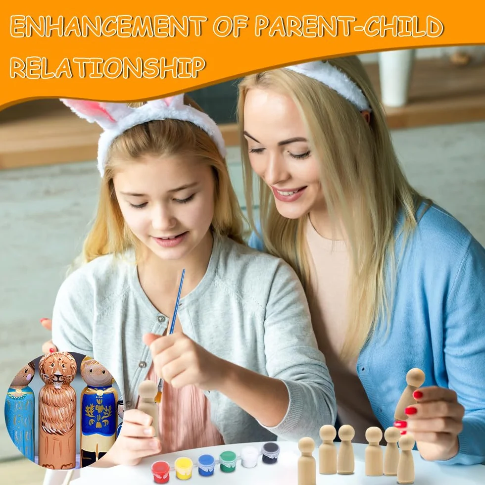 30 Pezzi Kit di Figure In Legno da Dipingere Bambole di Legno Fai da Te da Colorare Persone Piccole con Pennelli e Strisce di Vernice per DIY Artigianato, 53 mm
