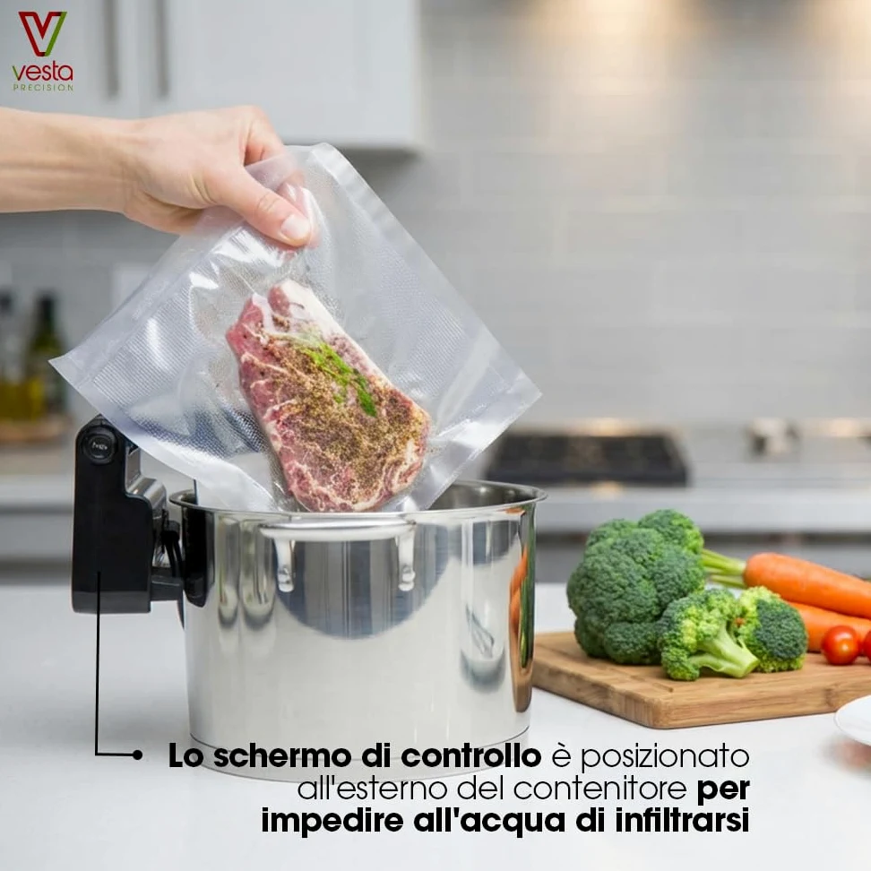 Vesta Precision Fornello a Bassa Temperatura Sous Vide Imersa Elite 1200W con APP di controllo Wi-Fi | Immersione impermeabile IPX7 | Capacità della Pompa 4,5 l/min | Colore nero