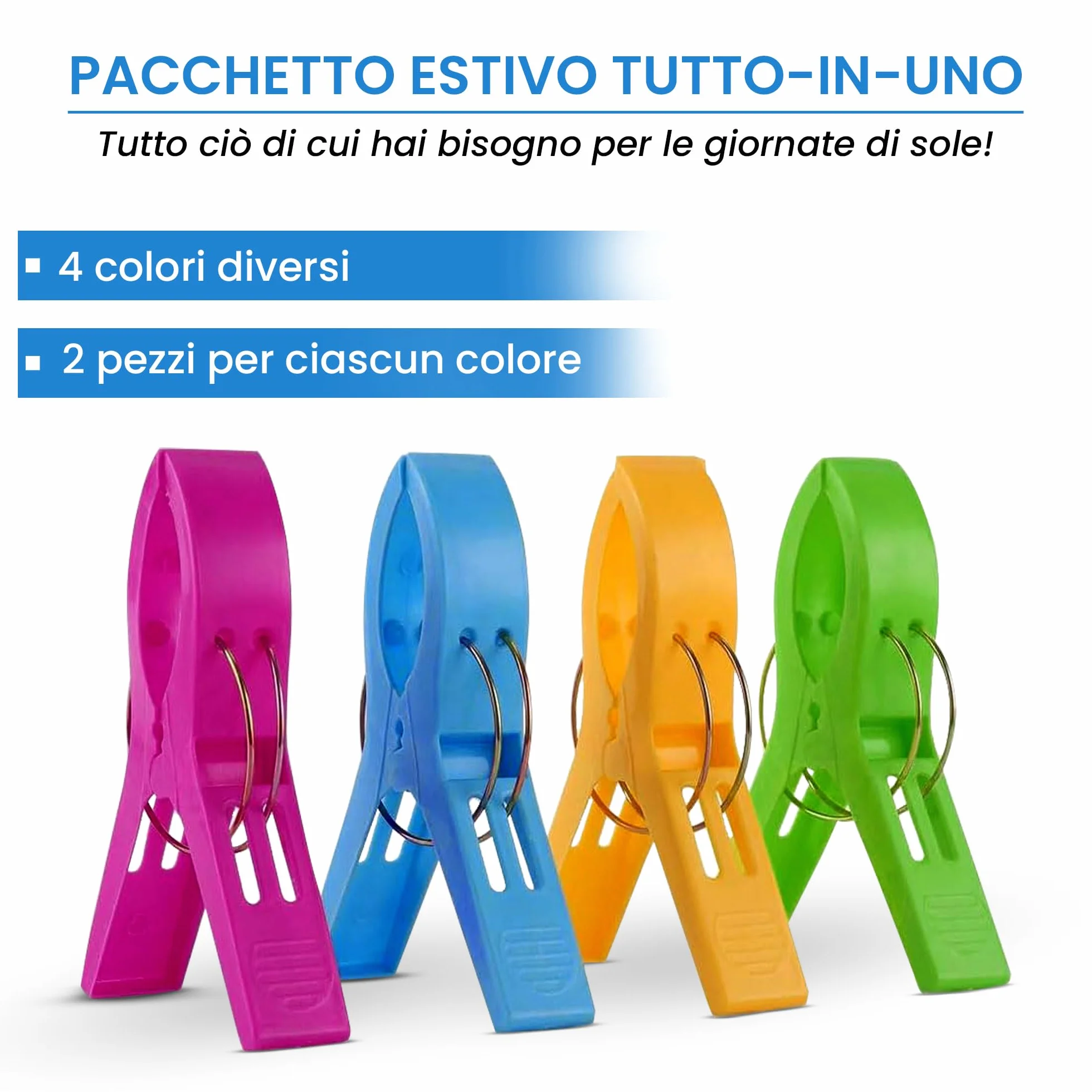 8x Mollette Grandi Antivento per Telo Mare Mollettoni da Spiaggia per Lettini Sdraio Asciugamani Plastica XXL - 8 Pezzi 4 Colori