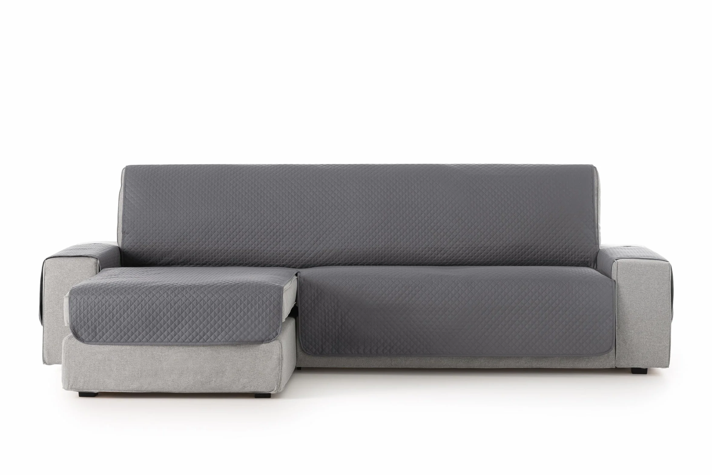 Copridivano 3 Posti con Penisola Sinistra Adele Trapuntato Reversibile Universale Gray 200 cm Antigraffio Antimacchia