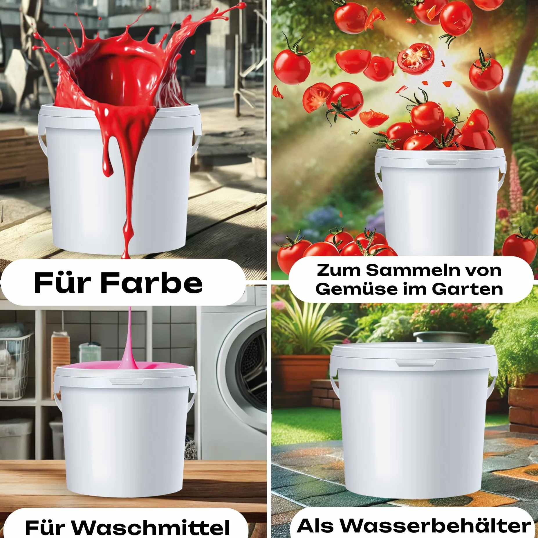 POSH Secchio da 5 litri, in plastica trasparente per uso alimentare, resistente alle perdite, inodore, robusto, stabile, ermetico, secchio con manico (10, 5 l)