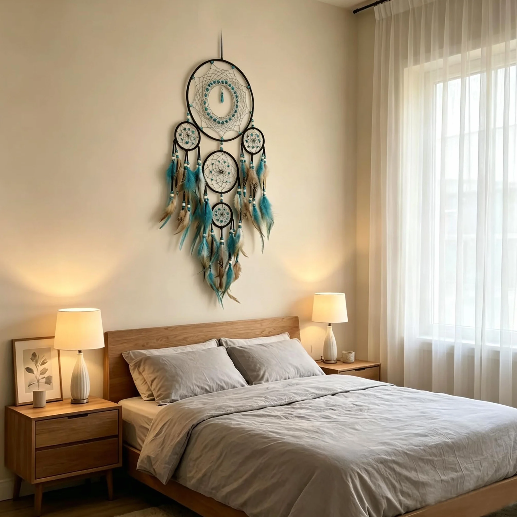 Acchiappasogni grande nero boho decorazione da parete con turchese ornamento da appendere per camera da letto adulto regalo