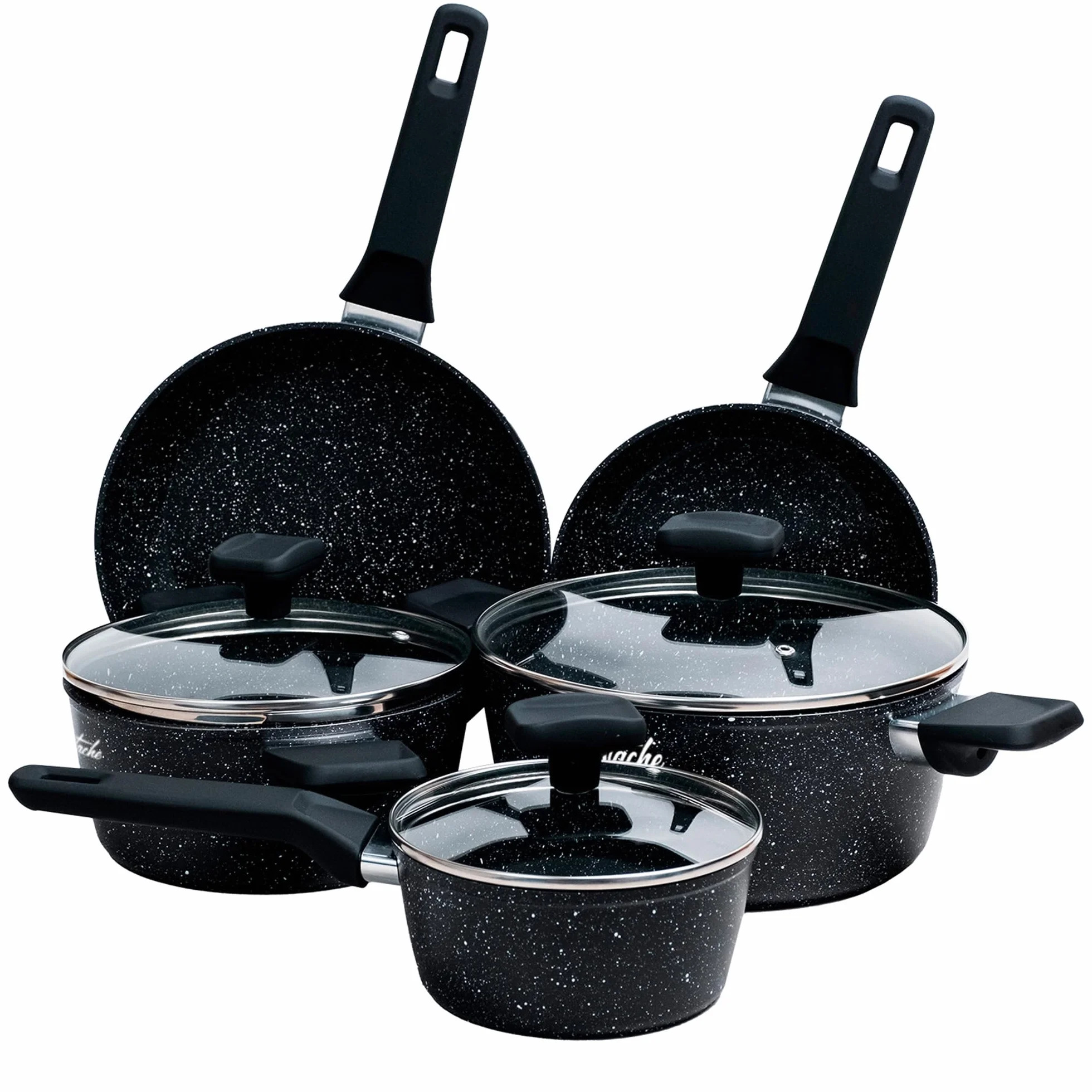 La Moustache Batteria di Pentole 8 Pezzi a Induzione in Alluminio Antiaderente Set Casseruole Coperchi Padelle Manici Bakelite Onix