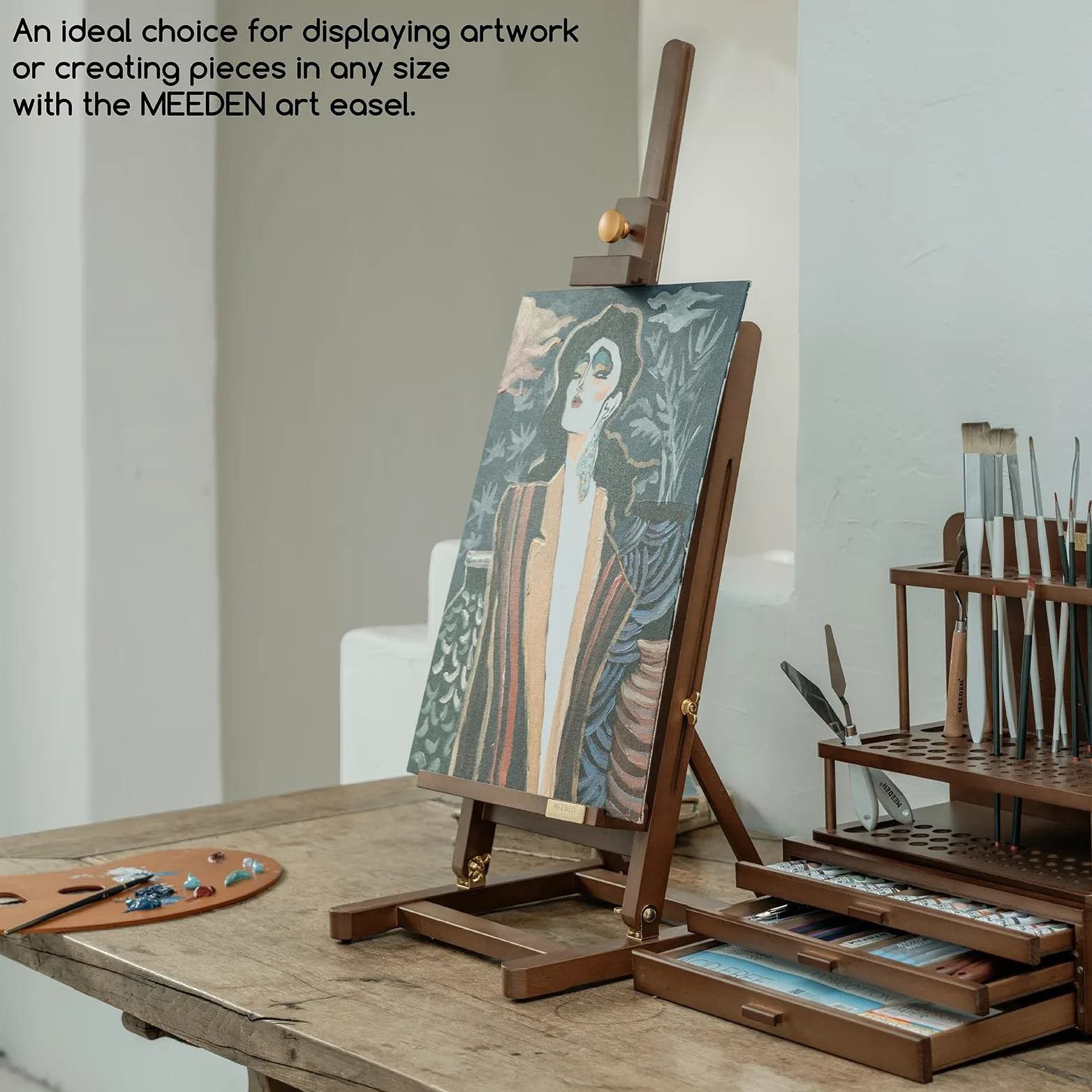 MEEDEN PRO Cavalletto da tavolo grande per pittura - Cavalletto da scrivania senza montaggio per tele fino a 70 cm - Cavalletto regolabile con struttura a H in legno di faggio