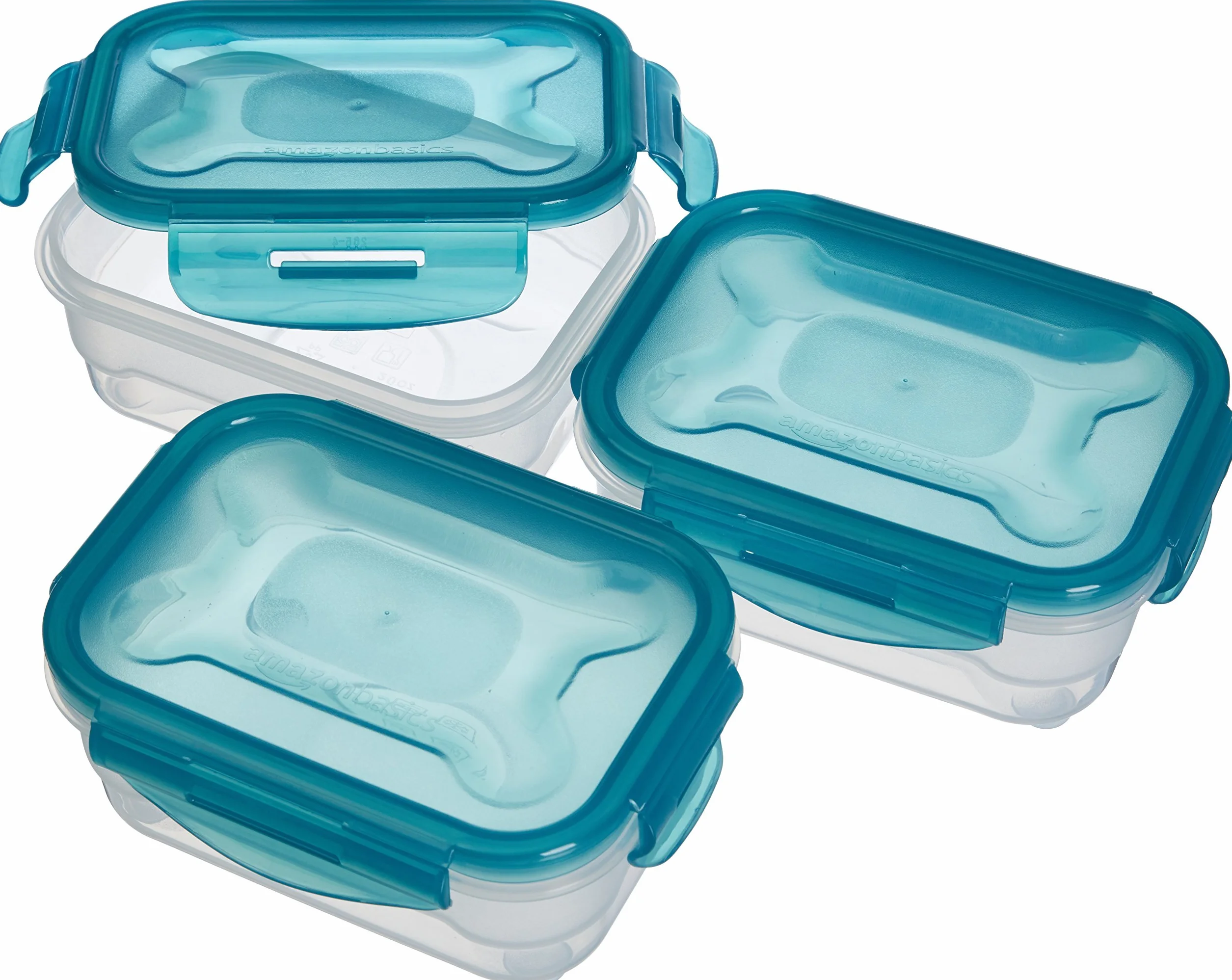 Amazon Basics Set di 3 contenitori ermetici per alimenti da 0.6 litri, senza BPA, plastica, azzurro