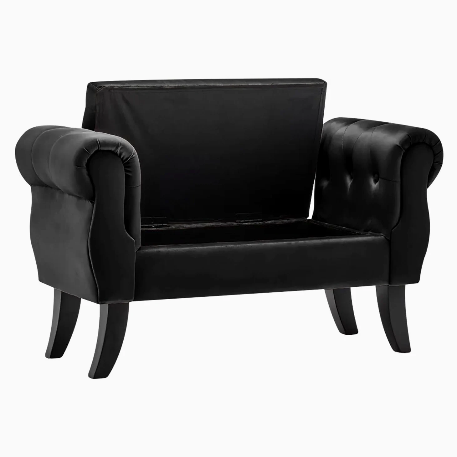 IlGruppone Divanetto in Velluto Panca Contenitore Pouf PortaOggetti Panca Sgabello A Pie di Letto Cassapanca Ingresso Legno Massello Panchina - Nero