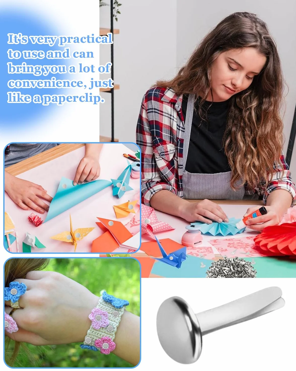 Fermacampioni Mini Colorati Metallo 100 Pezzi per Scrapbooking Fai da Te Argento