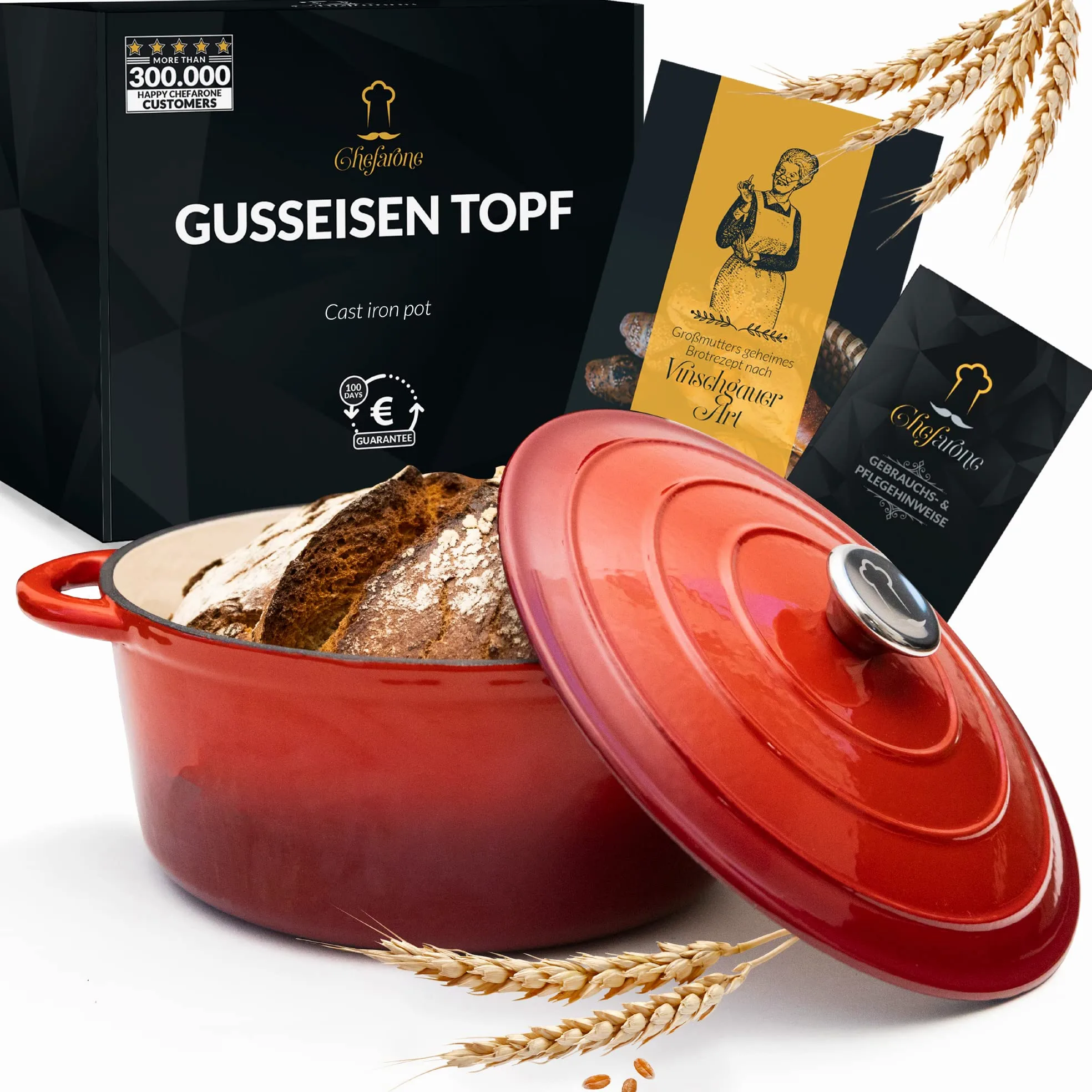 Chefarone Cocotte Casseruola Ghisa smaltata 26 cm 4,7 L - Dutch Oven con Coperchio – Pentola Multiuso per Pane Arrosti Stufati e Cotture in Forno - compatibile Induzione