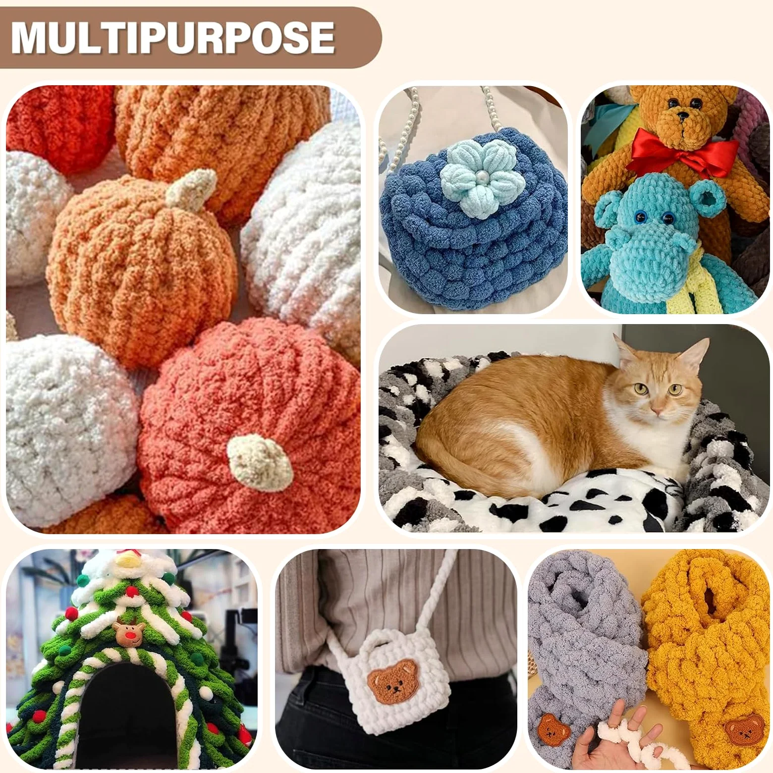 Gomitolo di lana spessa, 500 g (250 g x 2), circa 54 m, per uncinetto/maglia a mano, morbida lana XXL per uncinetto, coperte, sciarpe, cappelli, coperte, cuscini decorativi (01, bianco latte, 8 pezzi)