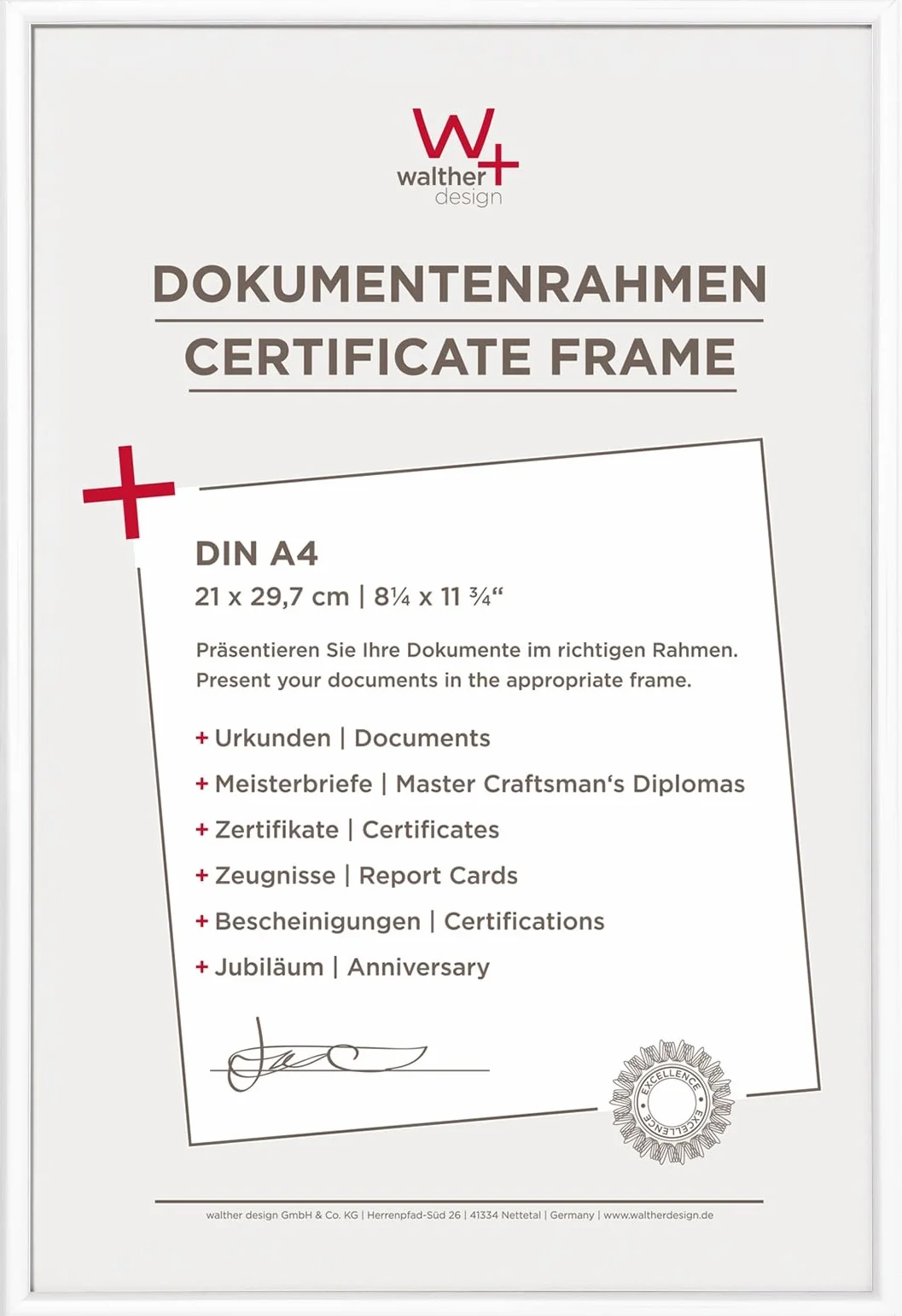 Walther Design Cornice Bianca 21x29,7 cm DIN A4 KV130W3 Confezione da 3
