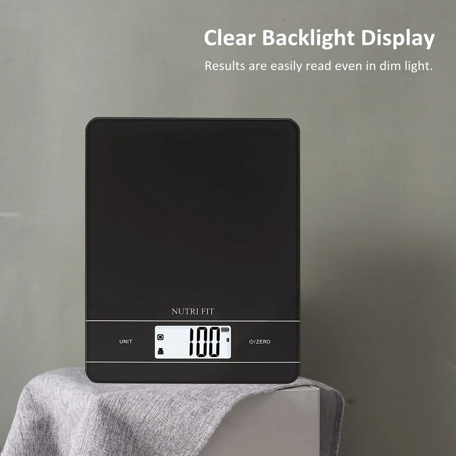 NUTRI FIT Bilancia da cucina digitale ricaricabile, bilancia elettronica per alimenti con ricarica USB-tipo C per cucinare e cuocere al forno, LCD retroilluminato, 11 libbre/5 kg (Nero)