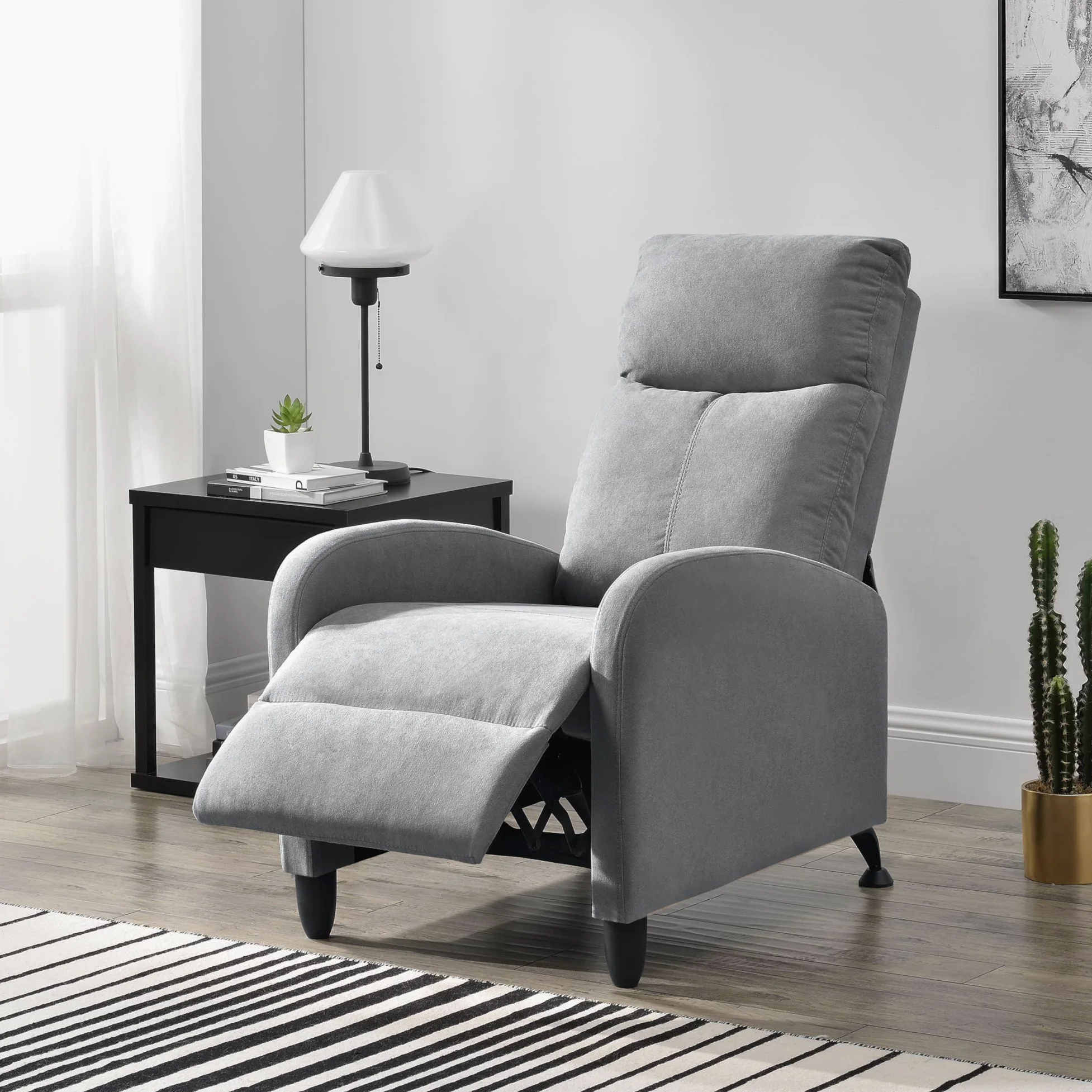 [en.casa] Poltrona Relax con Schienale Reclinabile e Poggiapiedi Ribaltabile Poltrona con Braccioli Rivestimento in Tessuto Grigio Chiaro