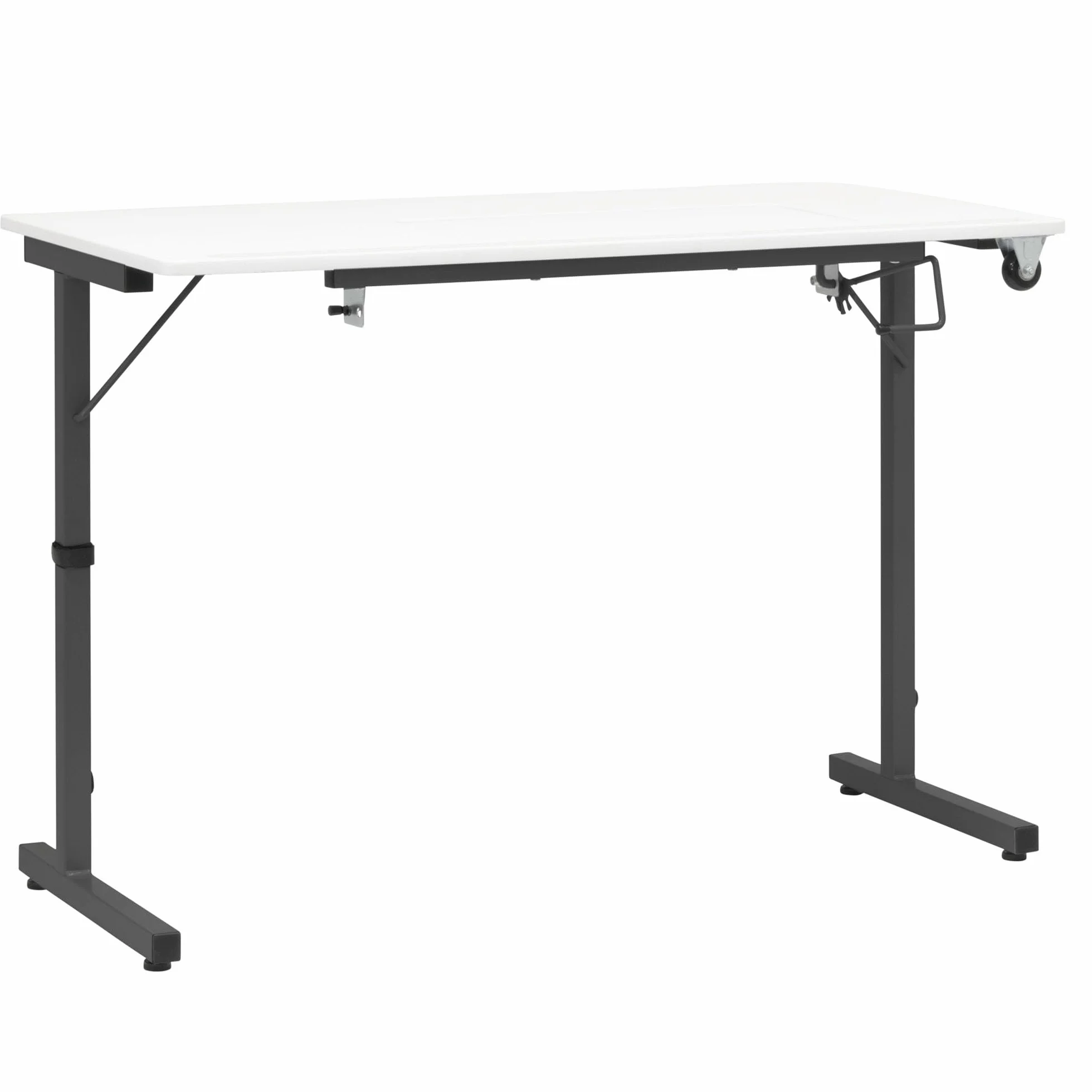 Sewing Online Tavolo da cucito pieghevole, piano bianco con gambe nere - Tavolo per macchina da cucire con piattaforma regolabile. Gambe pieghevoli per riporre e trasportare facilmente Ruote - 13399