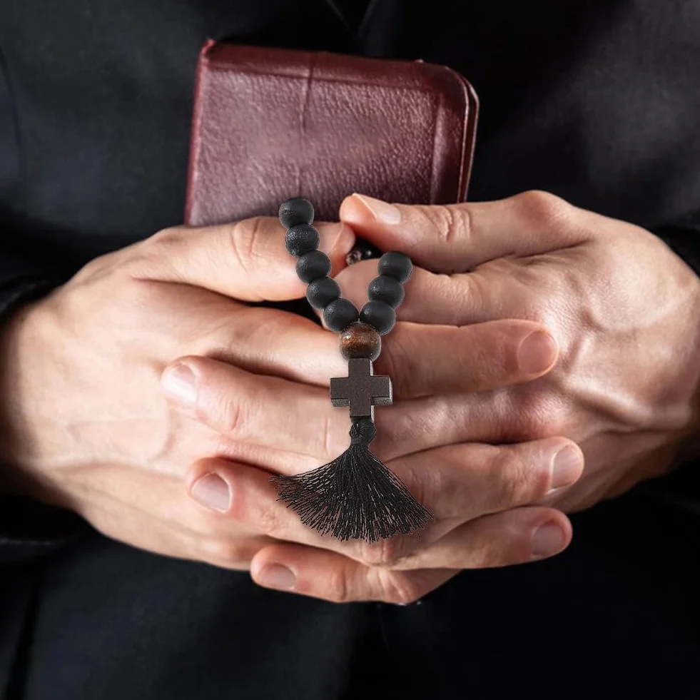 DICOSMETIC 3 corde da preghiera cristiana ortodossa Chotki in legno 30/80/100 nodi, perline per preghiera anglicana, croce nera, perline di benedizione con nappa, regalo religioso per uomini e donne