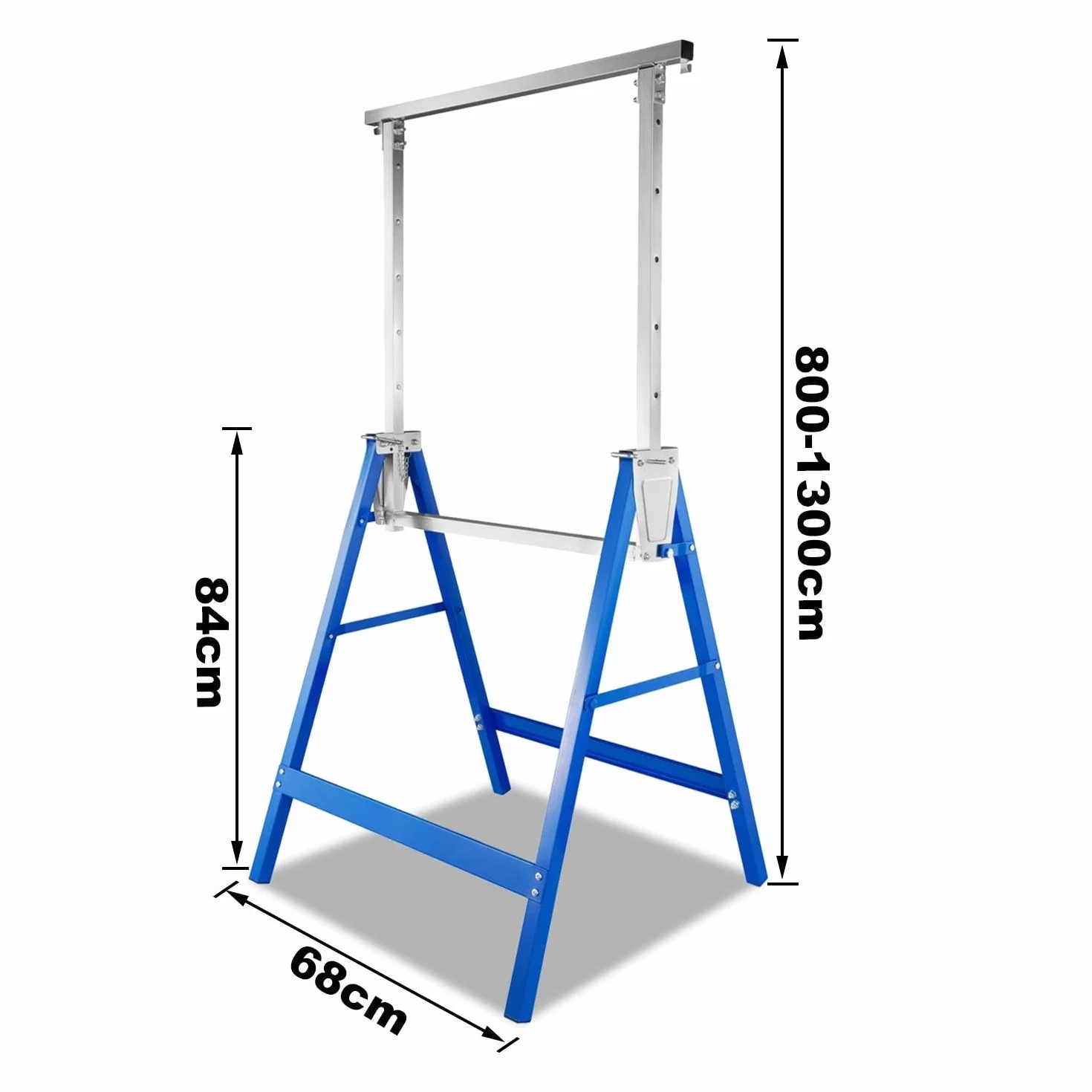 Cavalletti da lavoro pieghevoli regolabili metallo portata 200 kg 80-130 cm blu argento