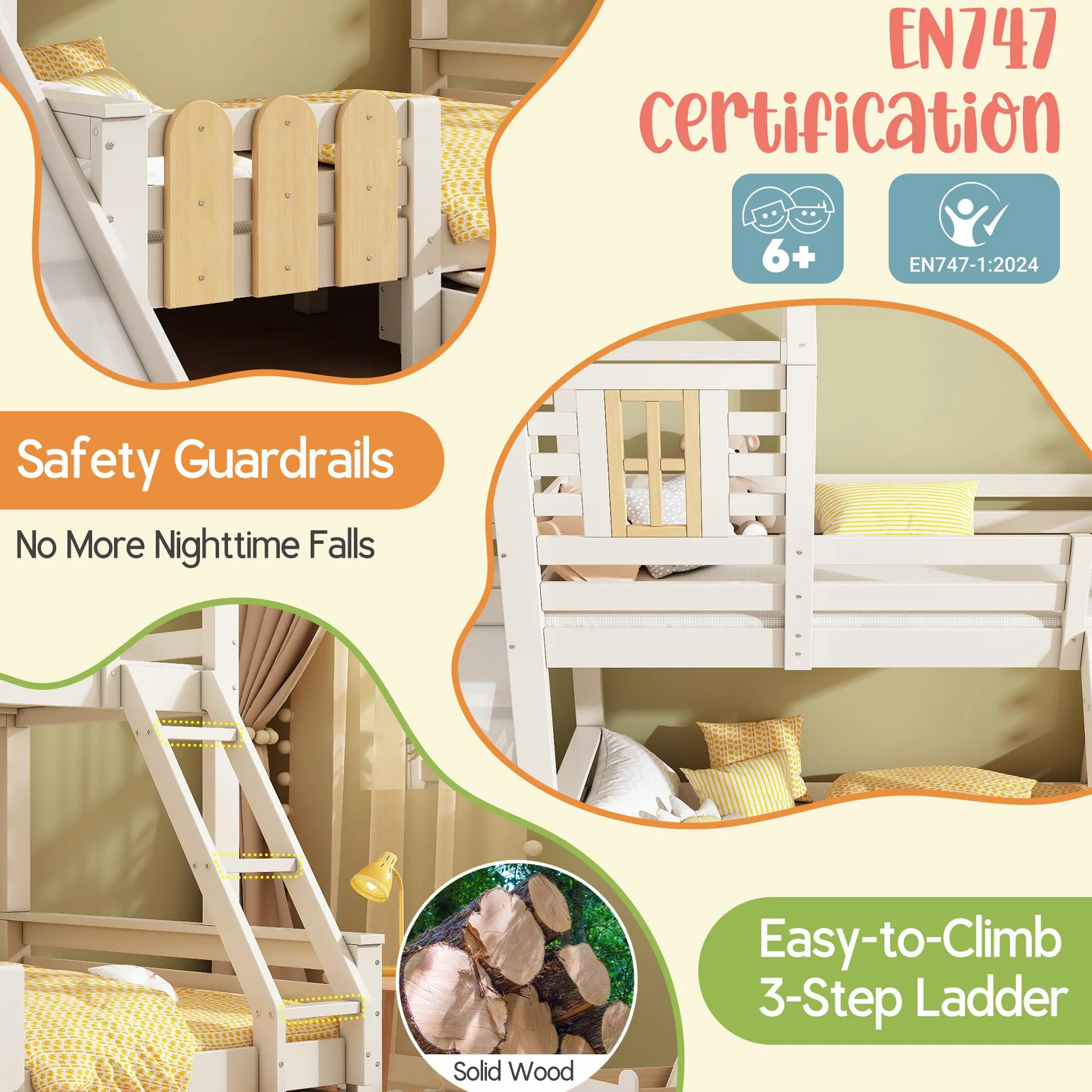 Letto a Castello 90x200 e 140x200cm con Rete a doghe, Letto Matrimoniale con Cassetto, Scivolo e Scaletta, letto a Soppalco per Bambini, a Forma di Casa, Struttura in Legno Massiccio(senza materasso)