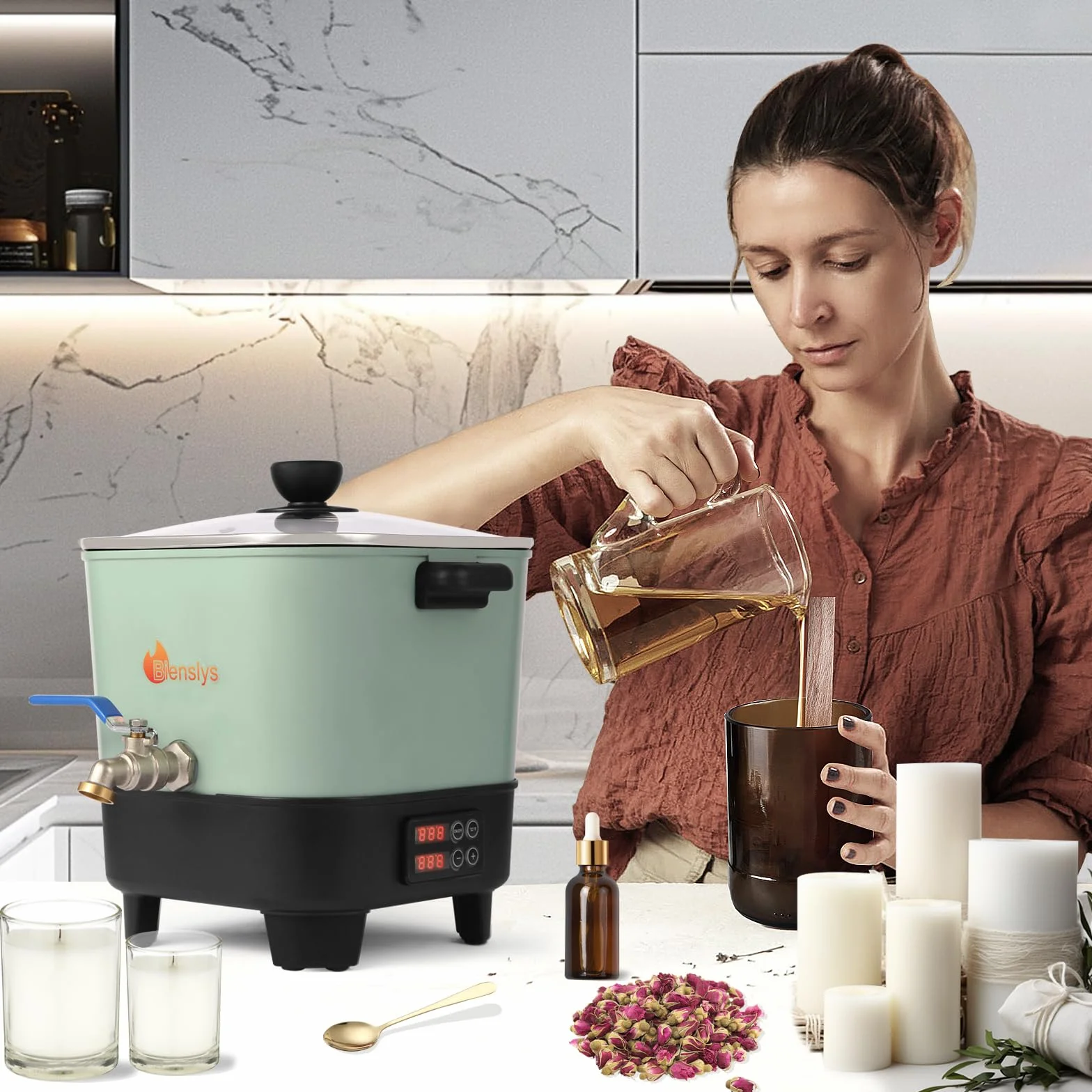 Fonde Cera Elettrico 6,5 L per Candele e Saponi con Pannello di Temperatura Digitale