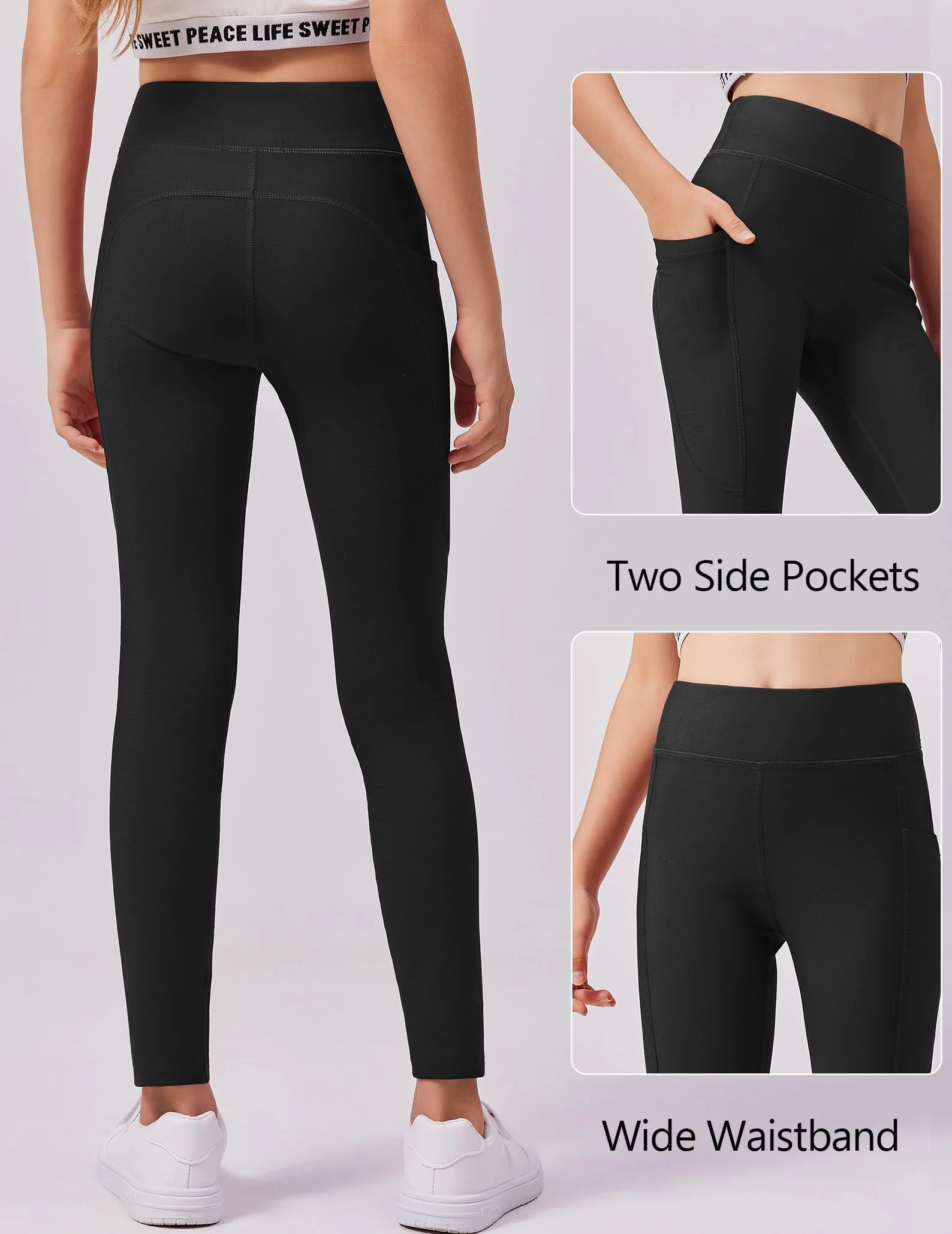 Arshiner Leggings per Bambine Sportivi in ​​Pile Sottile Vita Alta Traspiranti Pantaloni Lunghi da Jogging Pantaloni da Palestra Leggings Termici Invernali 5-14 Anni