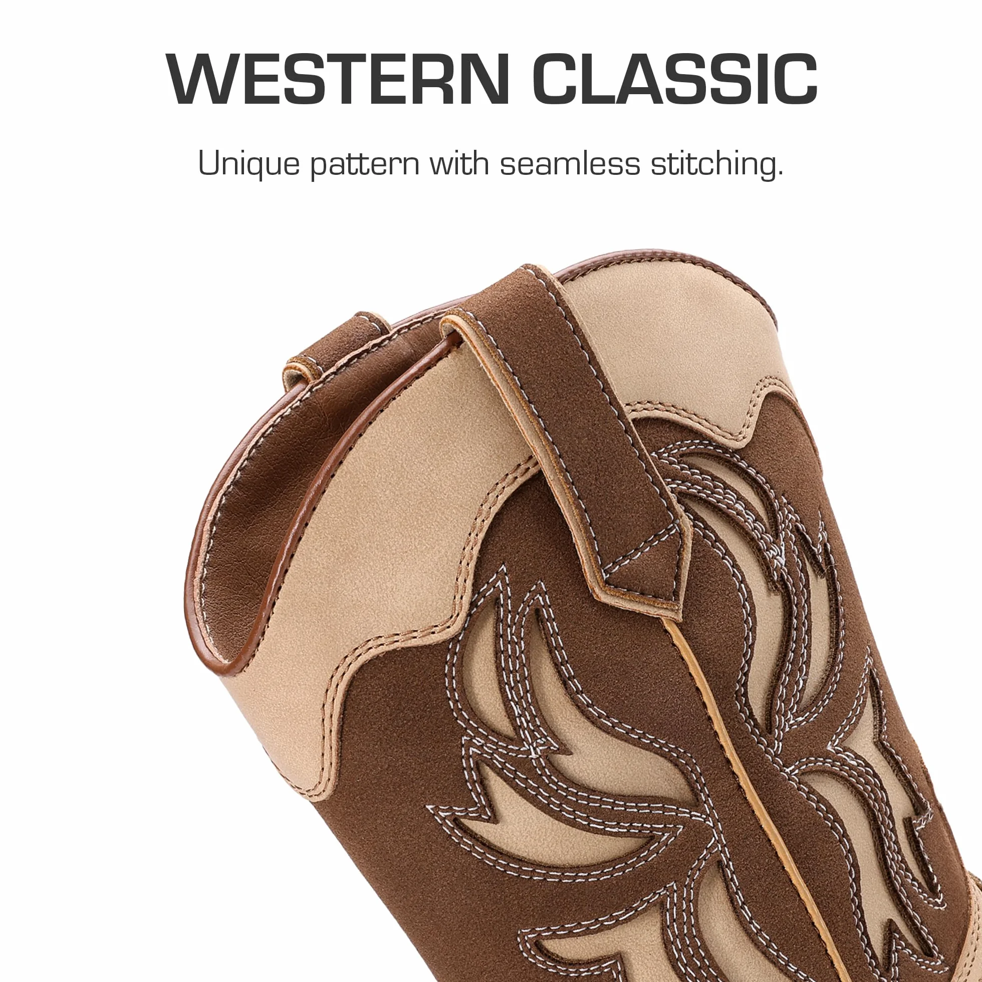 DREAM PAIRS Stivali da cowgirl per ragazze, punta quadrata, metà polpaccio, scarpe da equitazione occidentali
