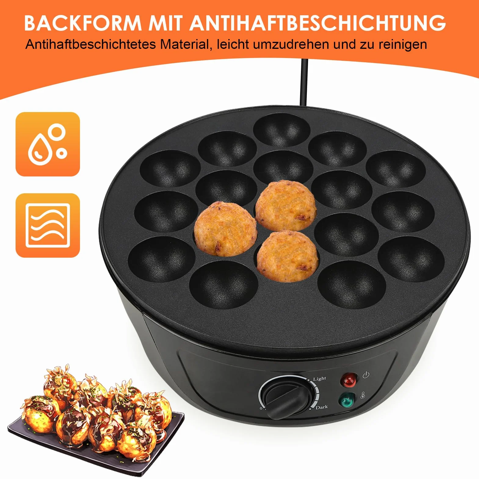 Macchina per Takoyaki Elettrica 18 Griglie Teglia per Polpo Palla Fai da Te Colazione