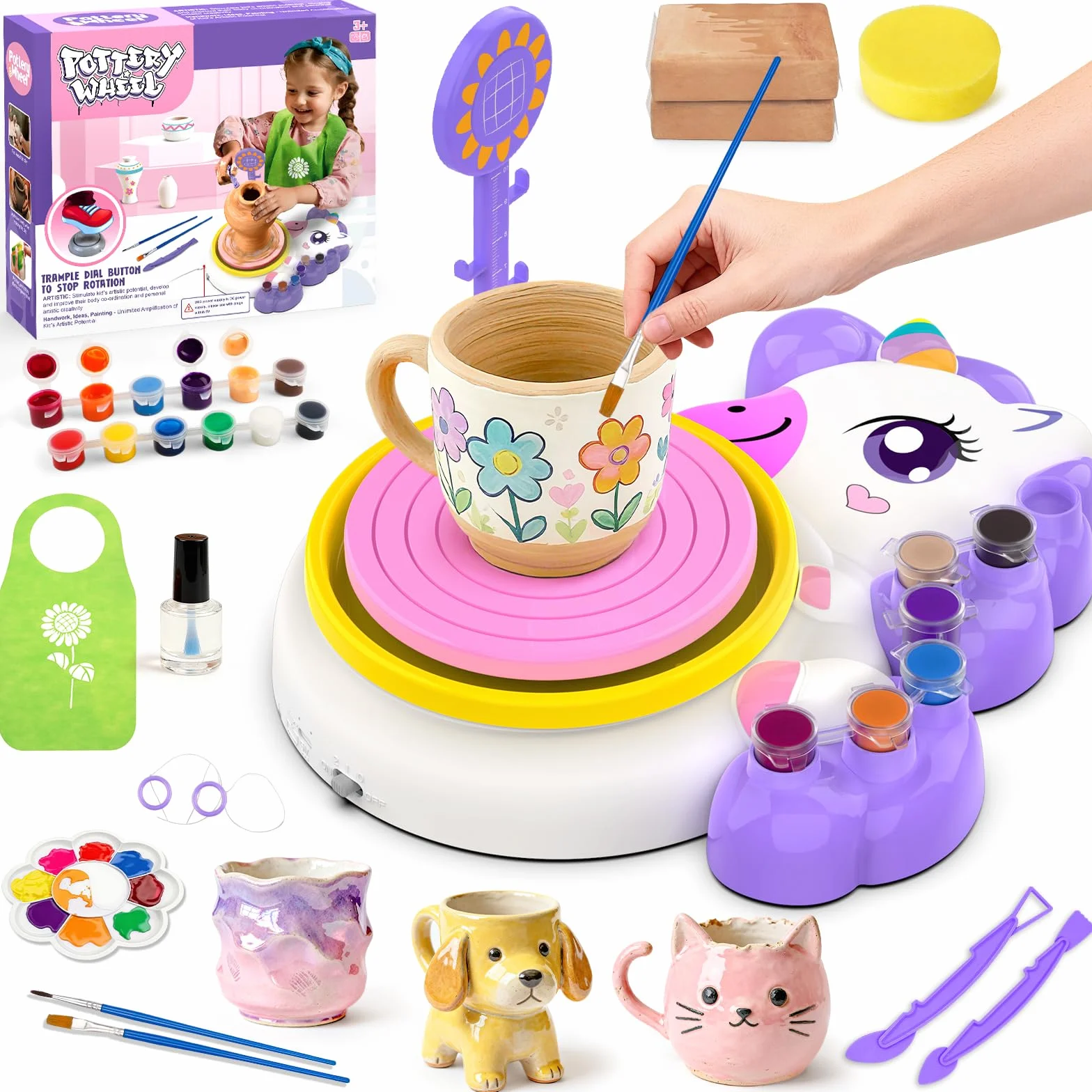 Tornio per Ceramica Bambina 3+ Anni, Fai Da Te Pottery Wheel Kit con Argilla Autoindurente, Lavoretti Creativi per Bambini