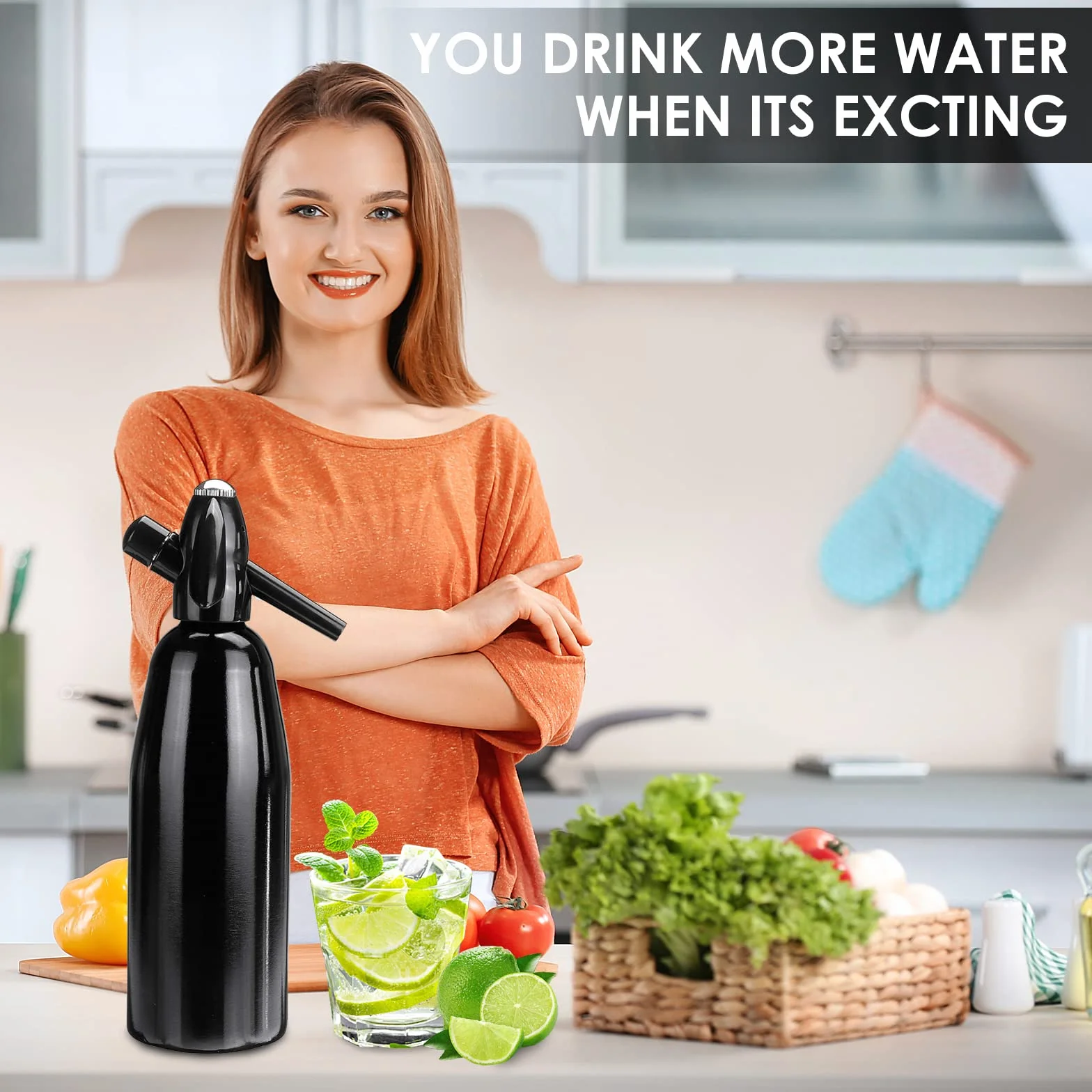 Soda Maker,Sifone per Soda Alluminio 1L,Soda Siphon Bottle con Regolatore di Pressione, Aluminium Sparkling Water Maker per Succhi di Frutta Fatti in Casa,Mojito,Cocktail,Bevande