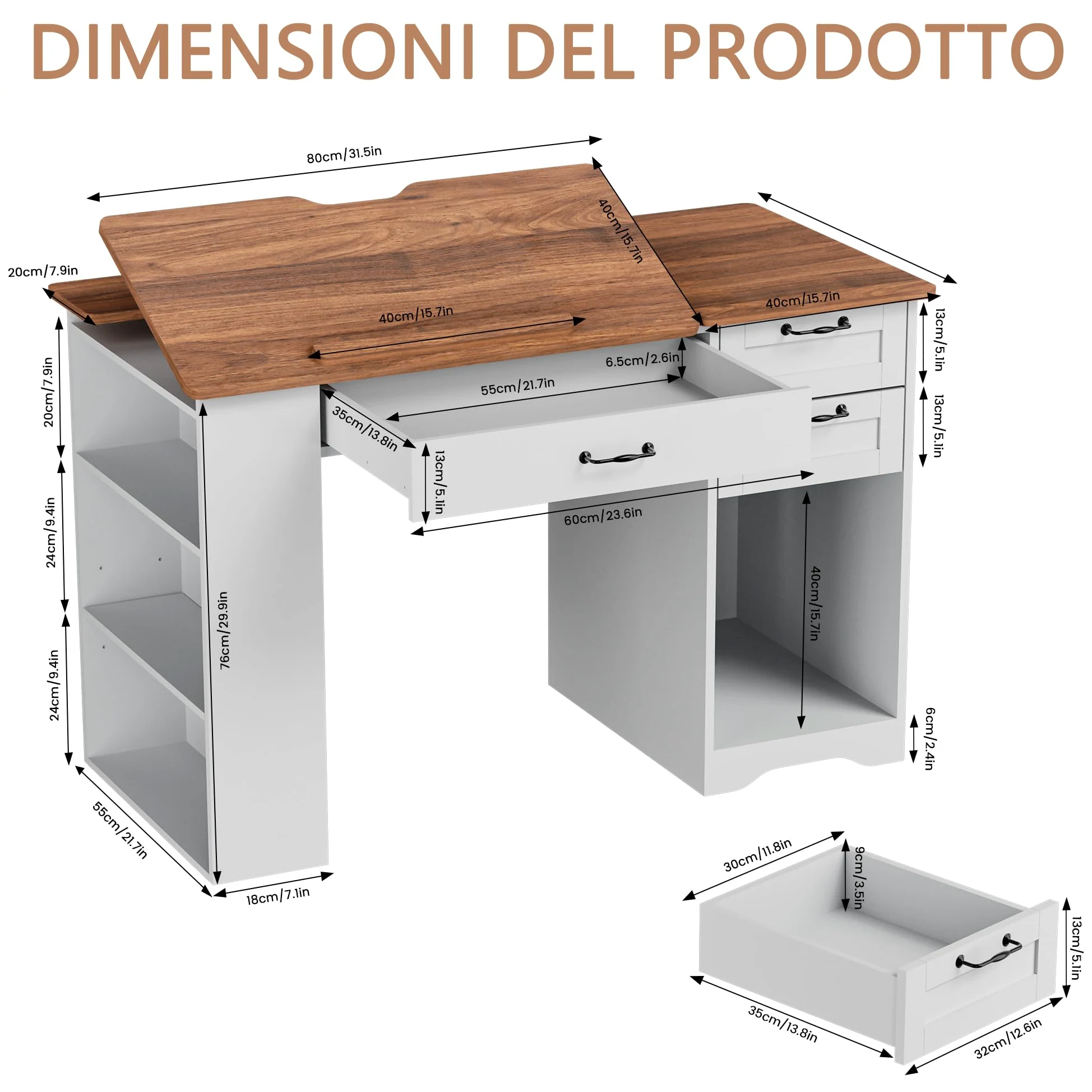 Tavolo da Disegno con Armadio e Cassetti di Stoccaggio, Tavolo da Disegno Regolabile con Ripiani Aperti, Scrivania per Arti e Mestieri adatta a Artisti
